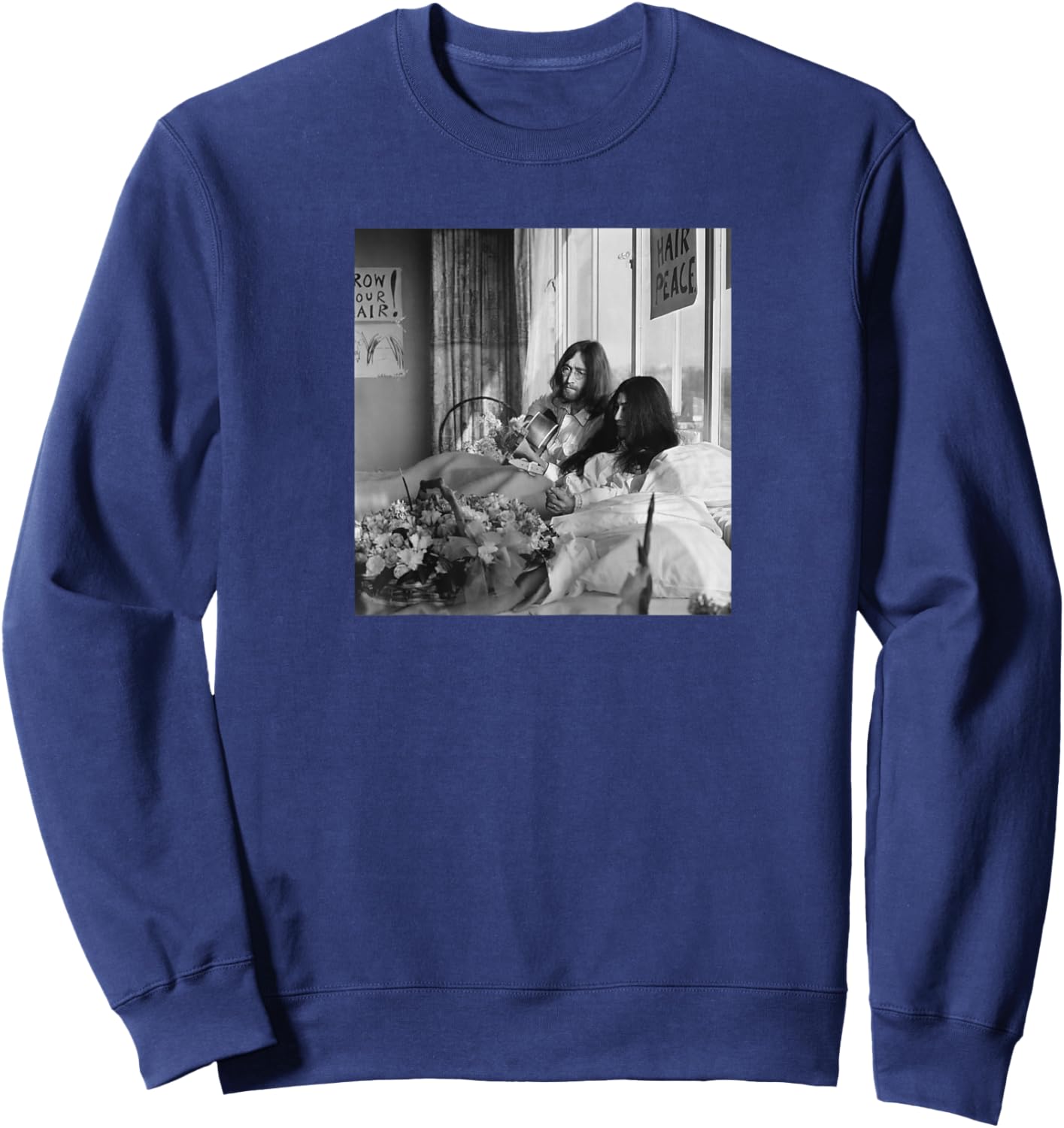 The Beatles John Lennon Yoko ONO Anti-War Bed-in 1969 Raglan Baseball Sweatshirt - Sweatshirt | Navy
