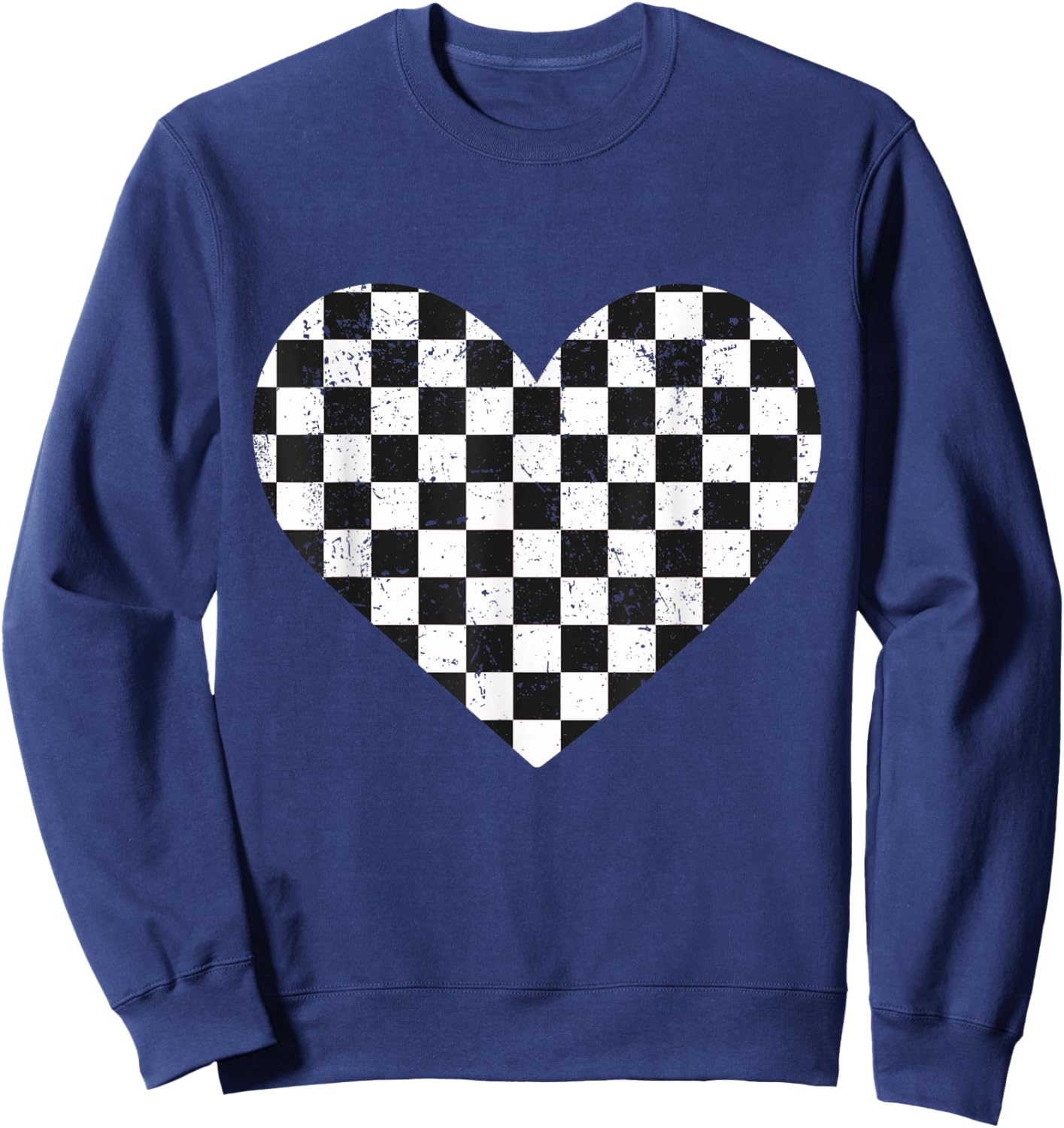 Girls Valentines Heart Silhouette Checkerboard Retro Sweatshirt - Sweatshirt | Navy