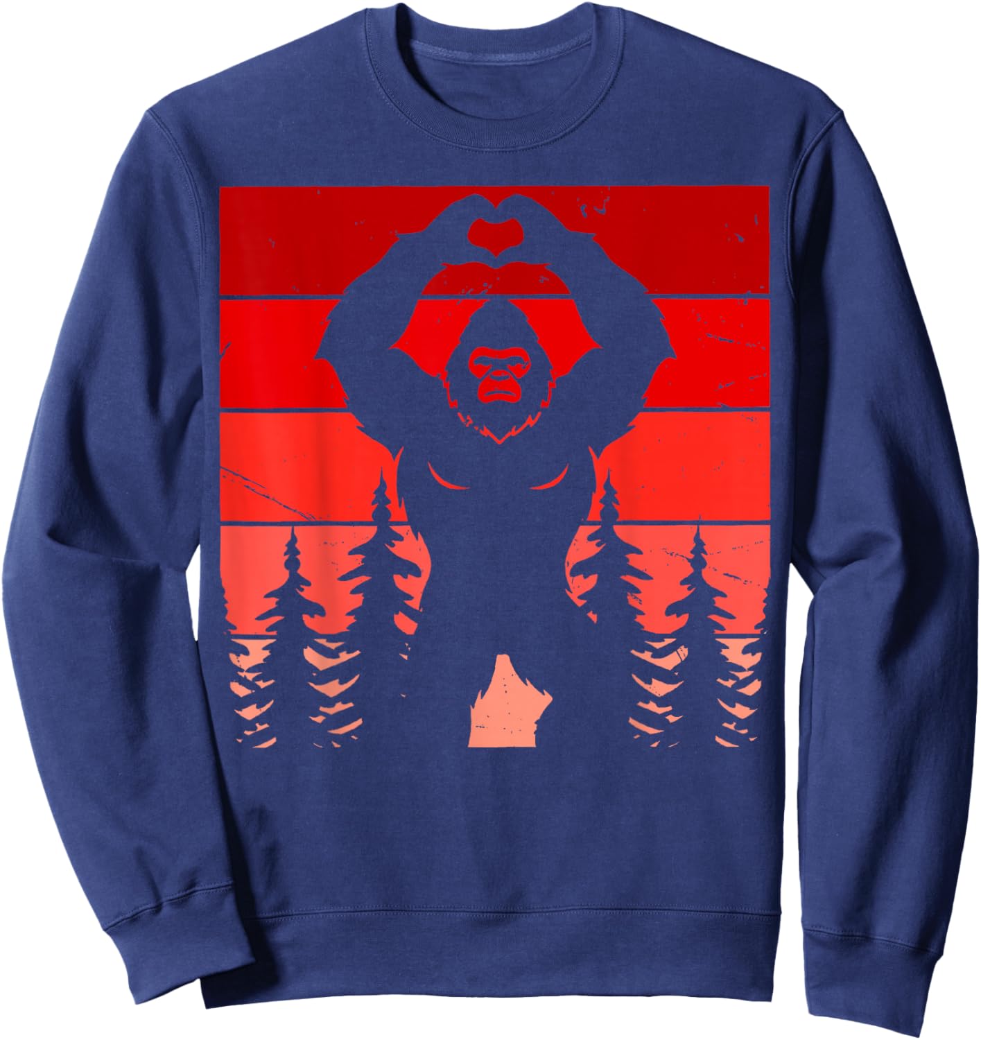 Retro Funny Bigfoot Sasquatch Heart Love Valentine Boy Men Sweatshirt - Sweatshirt | Navy