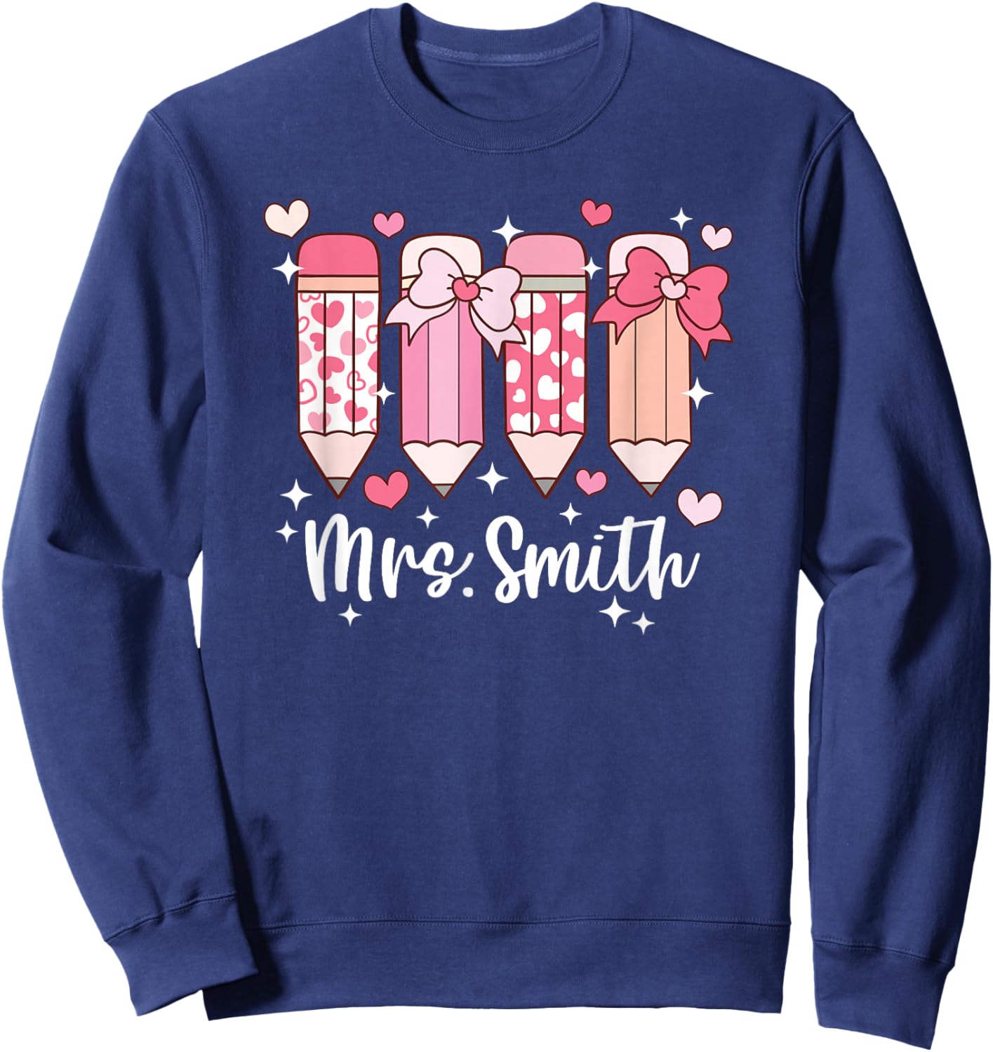 Mrs. Smith Teacher Valentine's Pencil Sweatshirt - Sweatshirt | Navy
