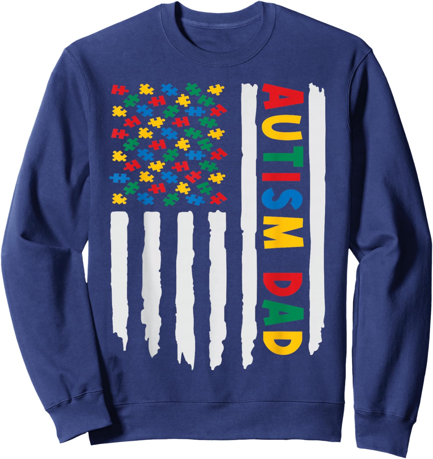 Autism Awareness Day Dad Autistic Boy & Girl US Flag Parents Sweatshirt - Sweatshirt | Navy