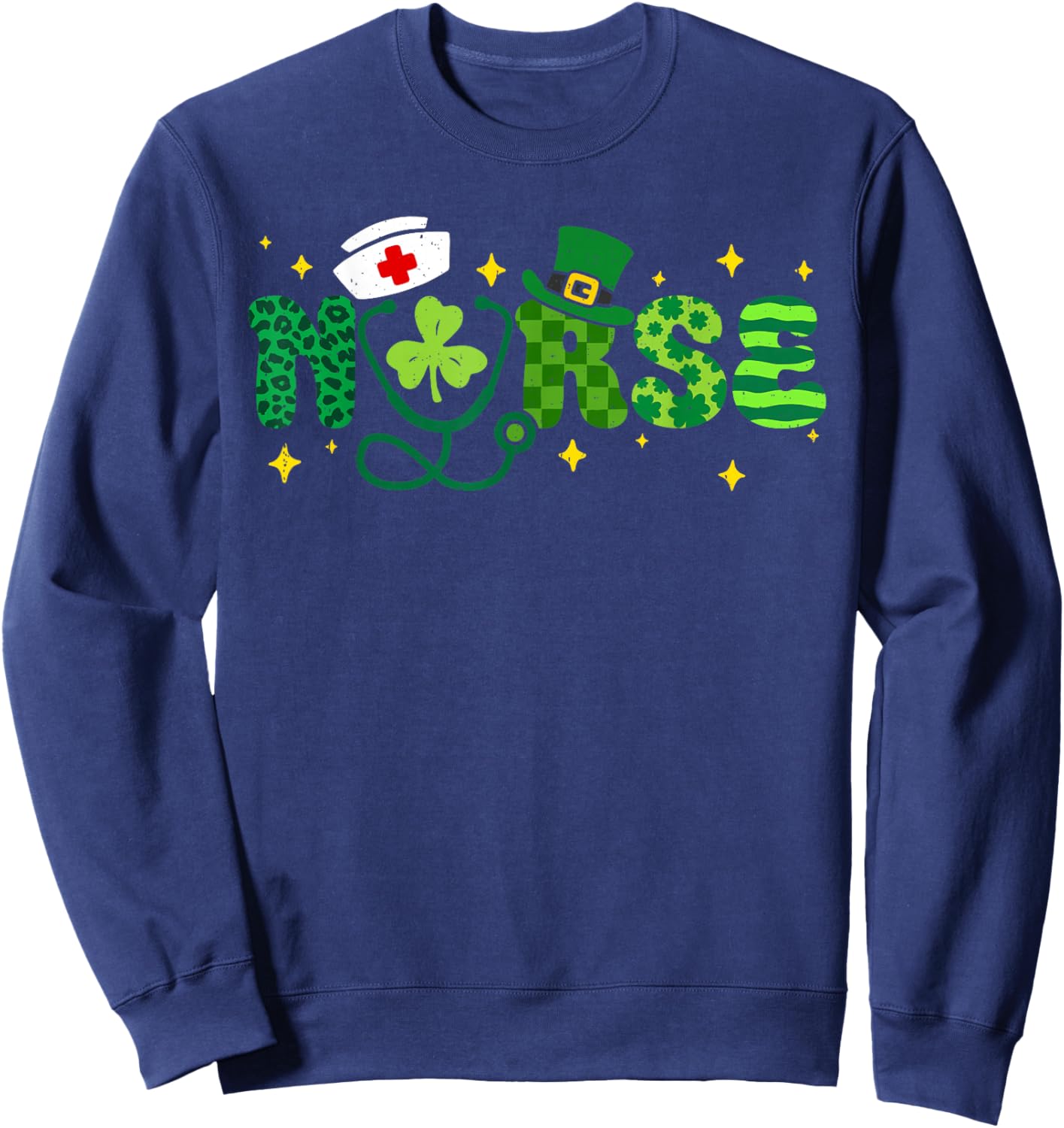 Nurse St Patricks Day Scrub Top Shamrock Stethoscope Sweatshirt - Sweatshirt | Navy