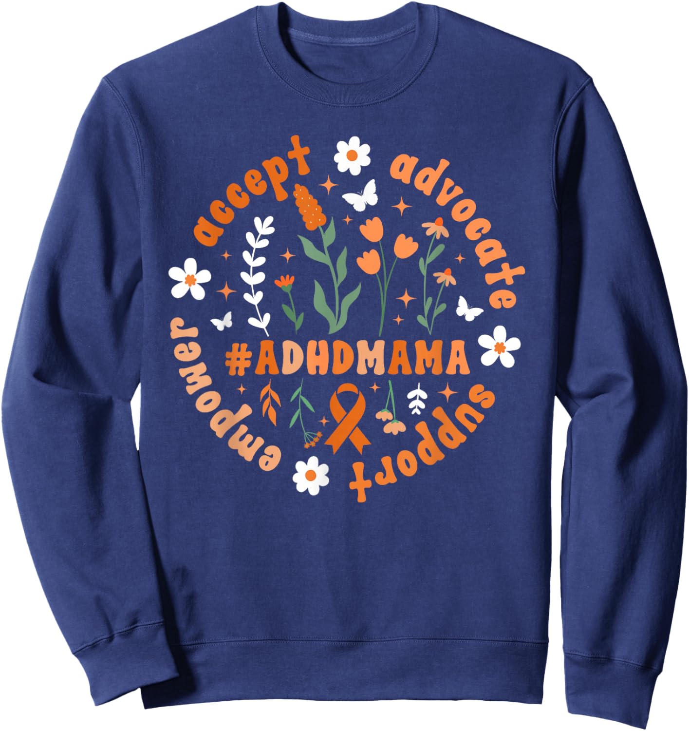 ADHD Mama Groovy ADHD Mom of an ADHD Warrior ADHD Awareness Sweatshirt - Sweatshirt | Navy