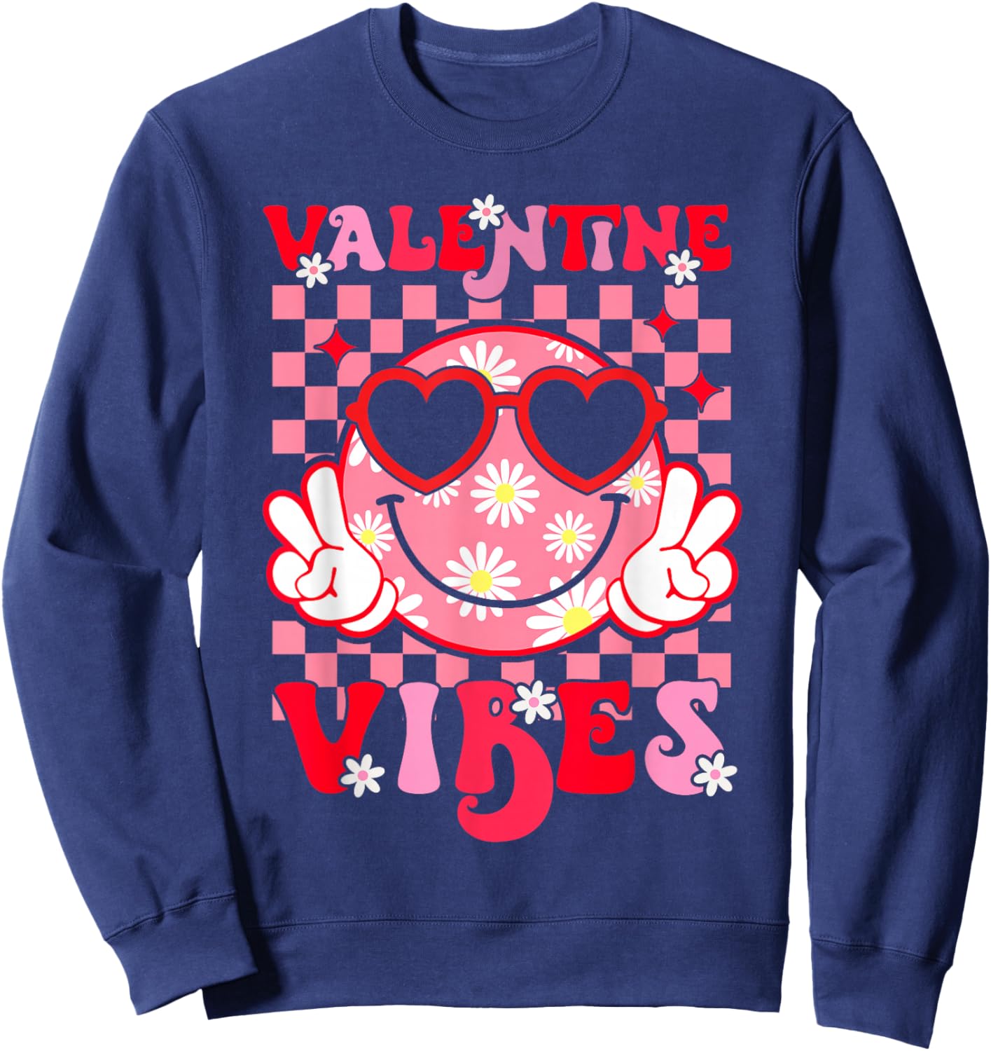 Cute Valentine Vibes Smile Face Valentines Day Girls Kids Sweatshirt - Sweatshirt | Navy