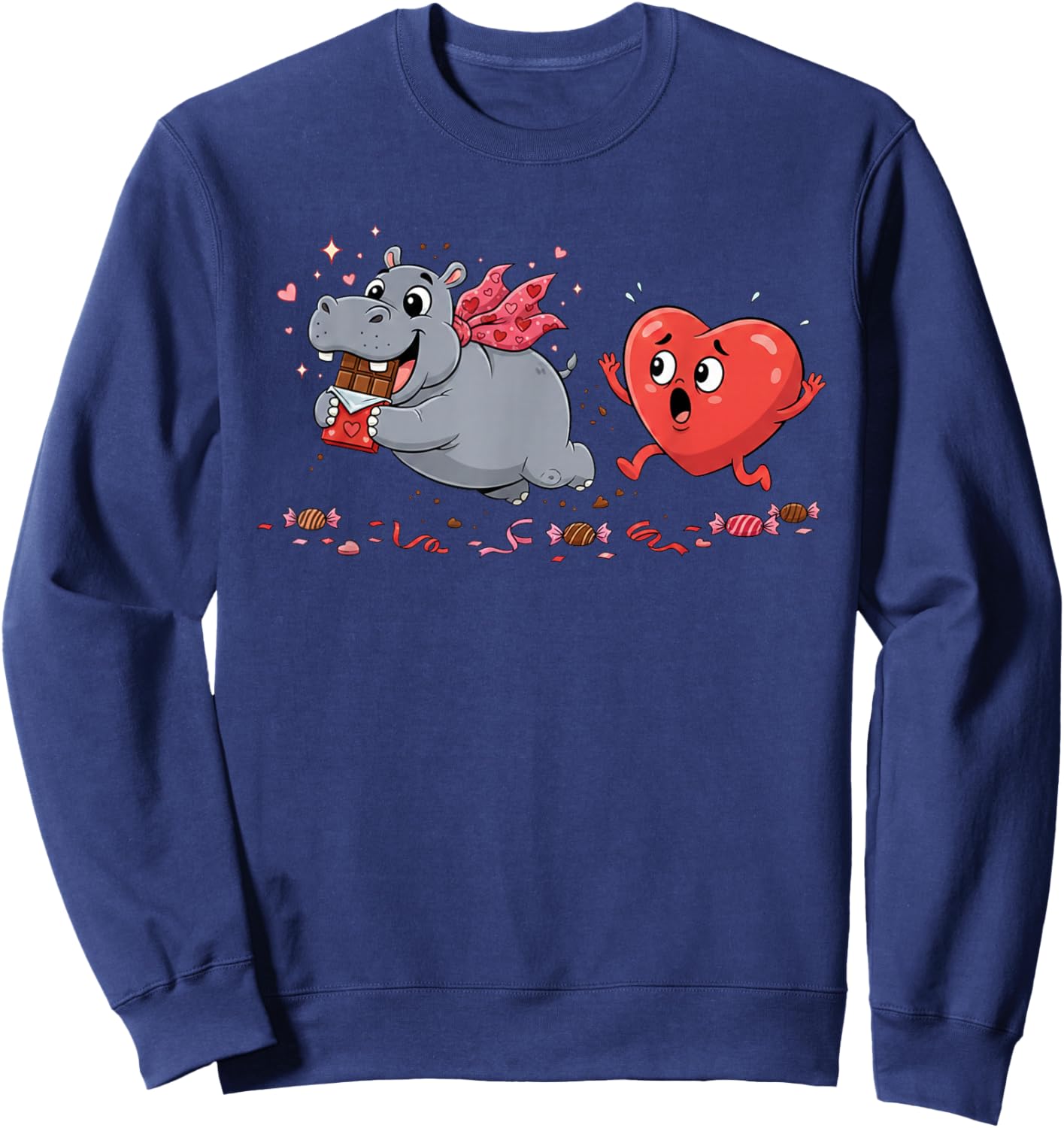 Funny Hippo Heart Chocolate Valentine Kids Sweatshirt - Sweatshirt | Navy