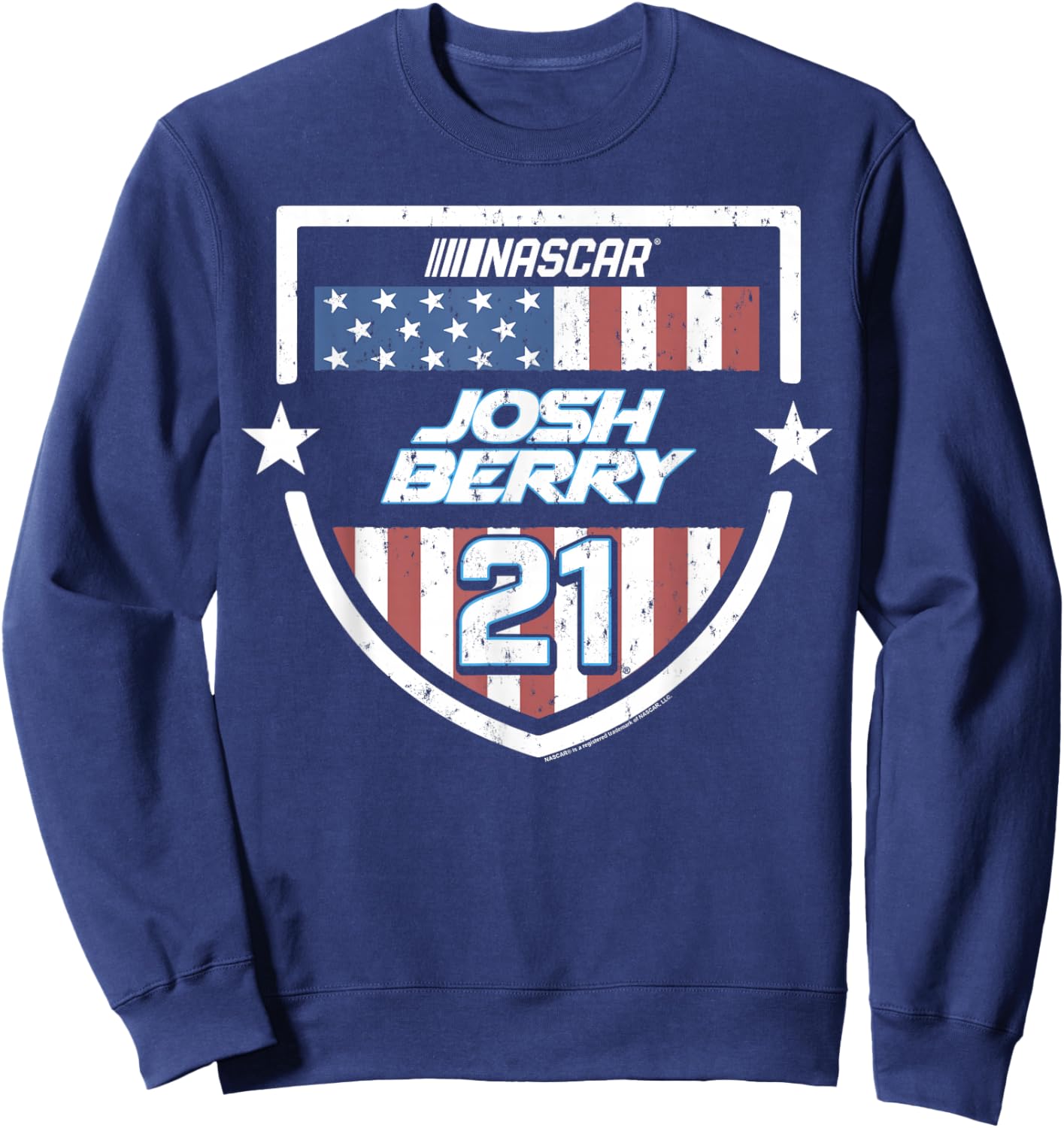 NASCAR Josh Berry 21 USA Flag Shield Crest and Stars Sweatshirt - Sweatshirt | Navy