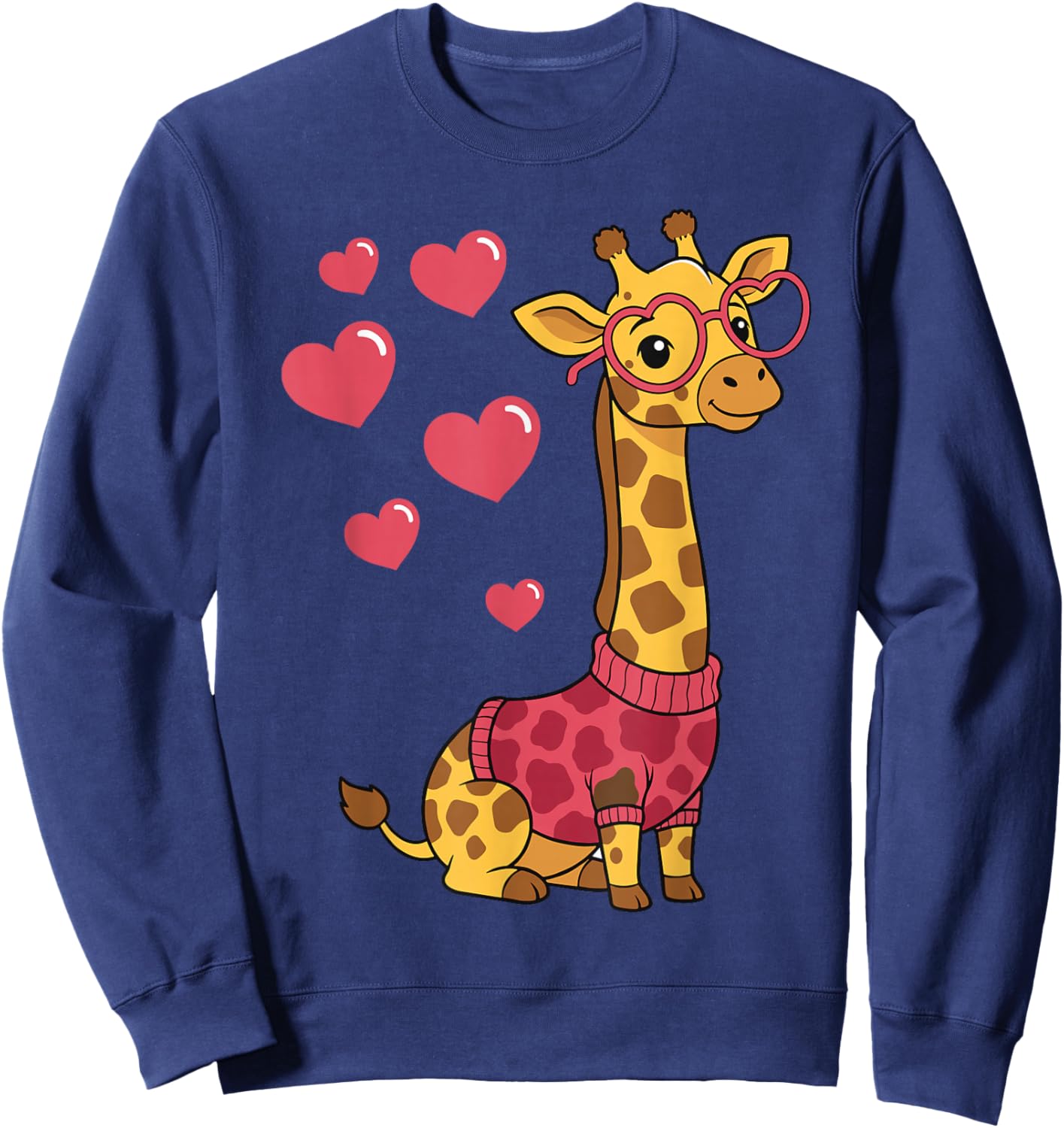 Cute Kawaii Giraffe with Hearts Funny Giraffe Lover for Girl Sweatshirt - Sweatshirt | Navy