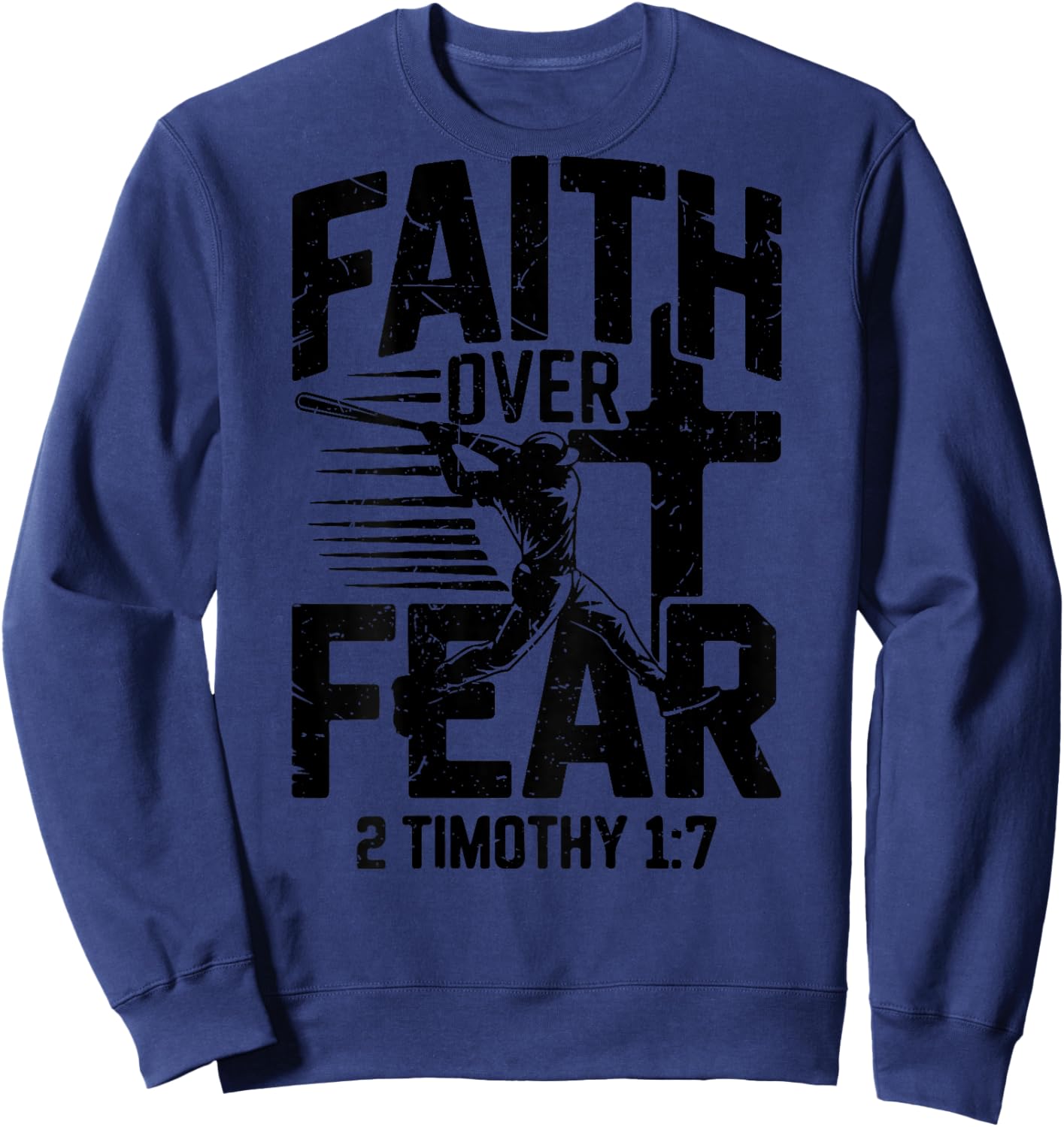 Boys Christian Baseball Faith Over Fear Bible Verse Baseball Sweatshirt - Sweatshirt | Navy