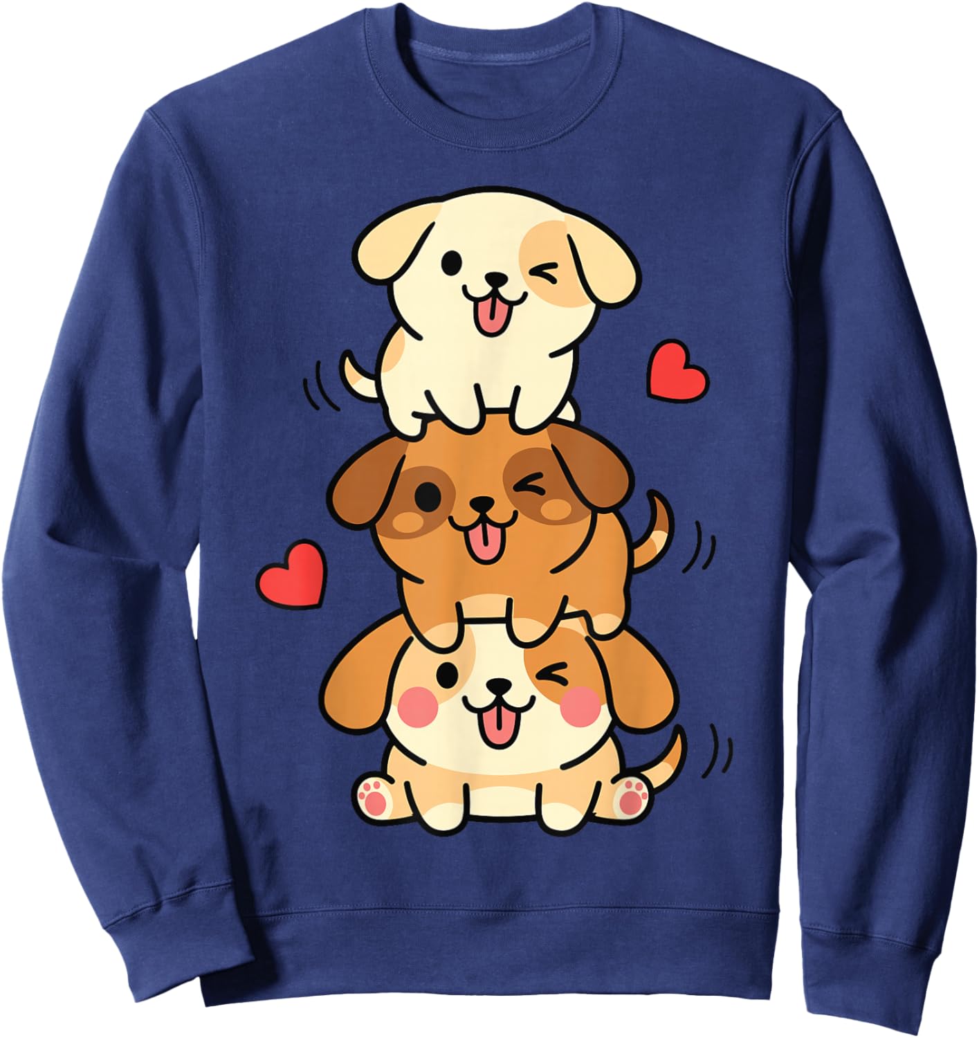 Cute Kawaii Puppies Graphic Dog Lovers Sweatshirt - Sweatshirt | Navy