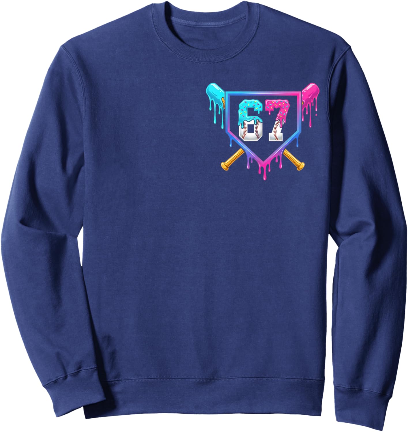 Baseball 67 Six Seven Meme Funny 6-7 Drip Baseball Boys Men Sweatshirt - Sweatshirt | Navy