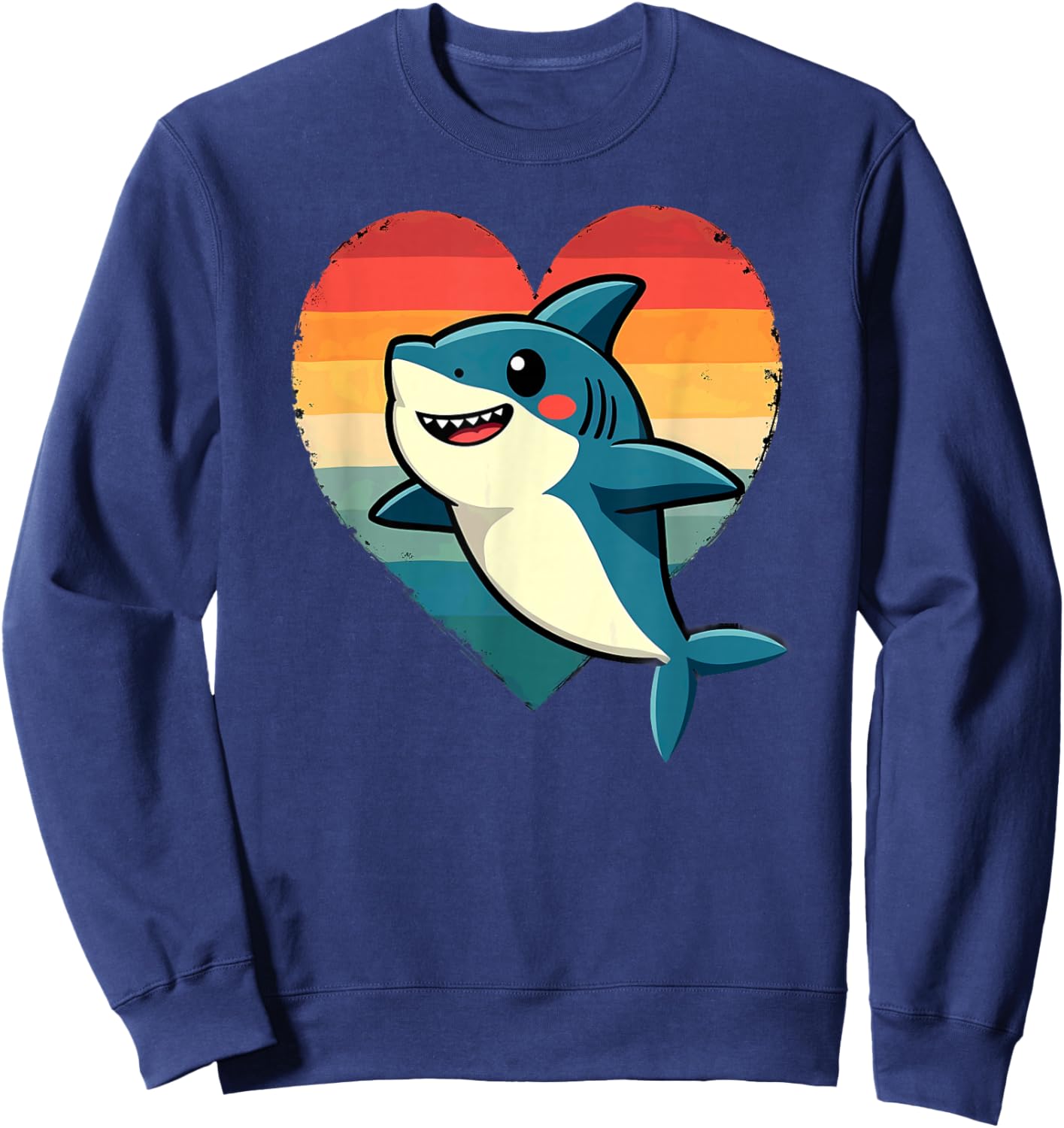 Retro Heart Shark Valentines Sweatshirt - Sweatshirt | Navy