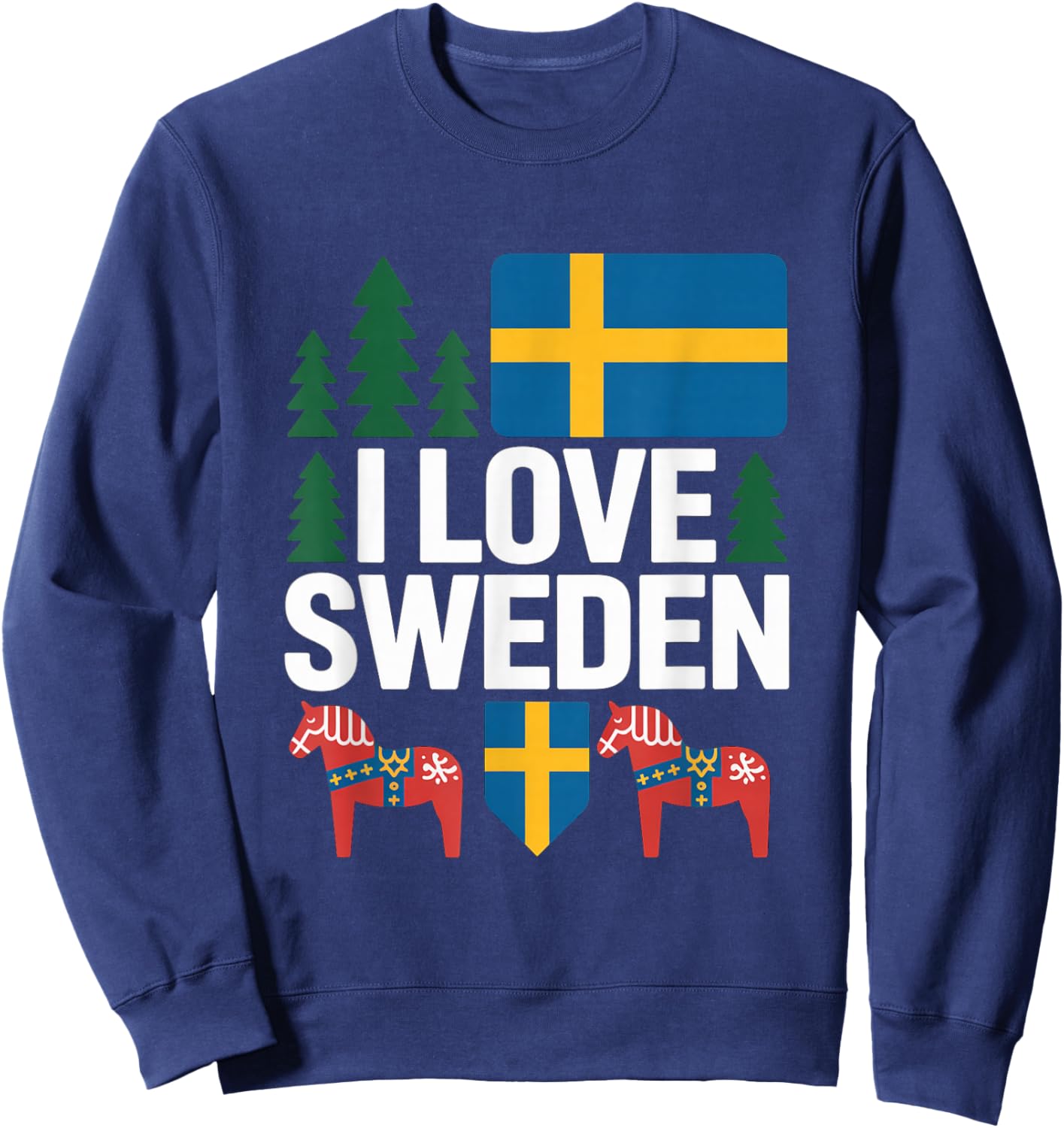 I Love Sweden Swedish Flag Dala Horse Sweatshirt - Sweatshirt | Navy