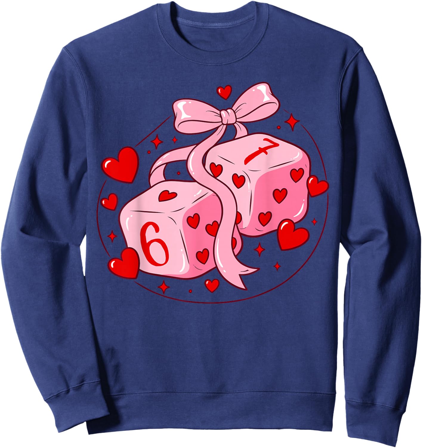 Preppy 67 Valentine Six Seven Dice 6 7 Coquette Bow Meme Sweatshirt - Sweatshirt | Navy