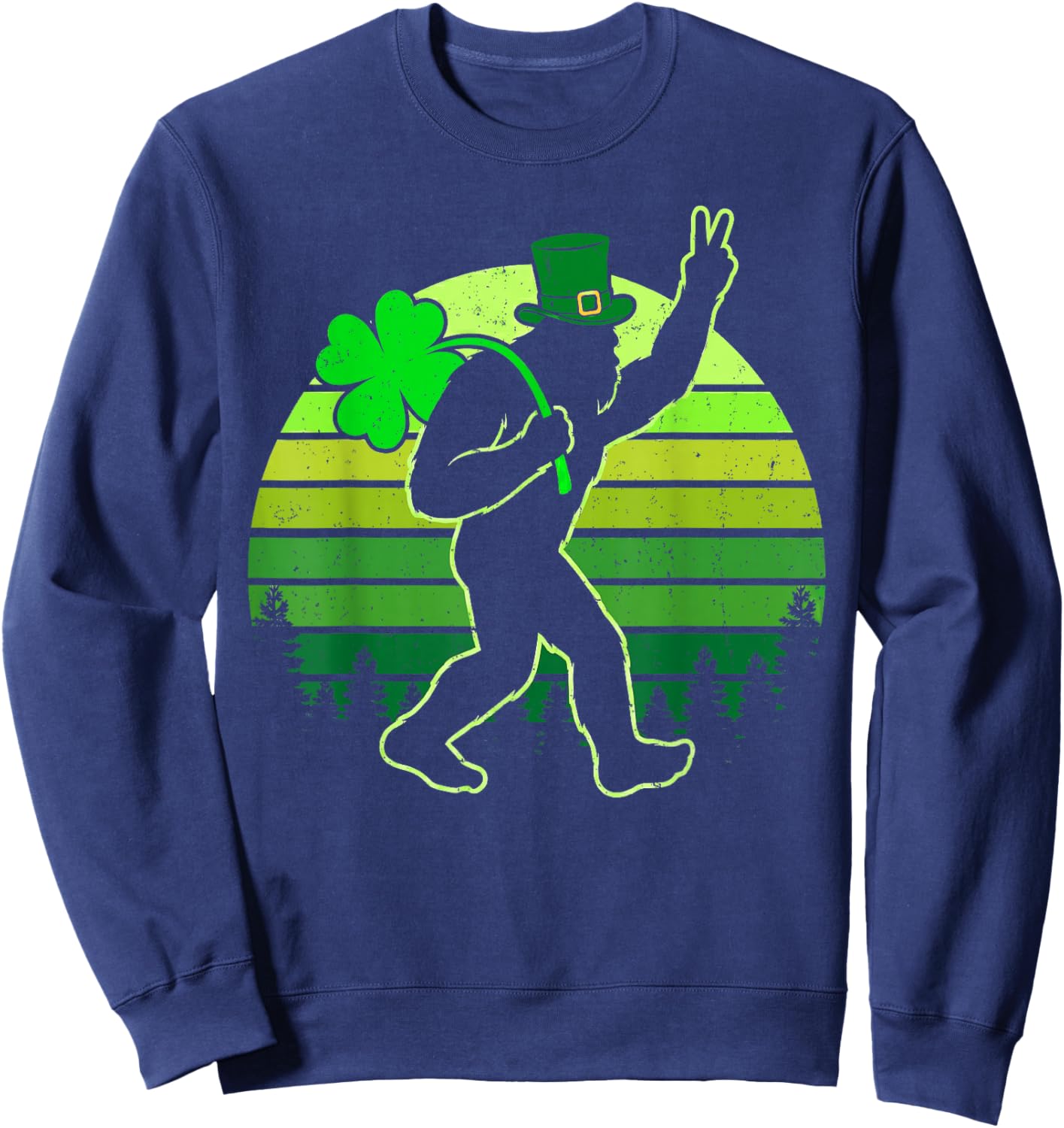 Retro Funny St Patrick's Day Bigfoot Shamrock Men Women Kids Sweatshirt - Sweatshirt | Navy