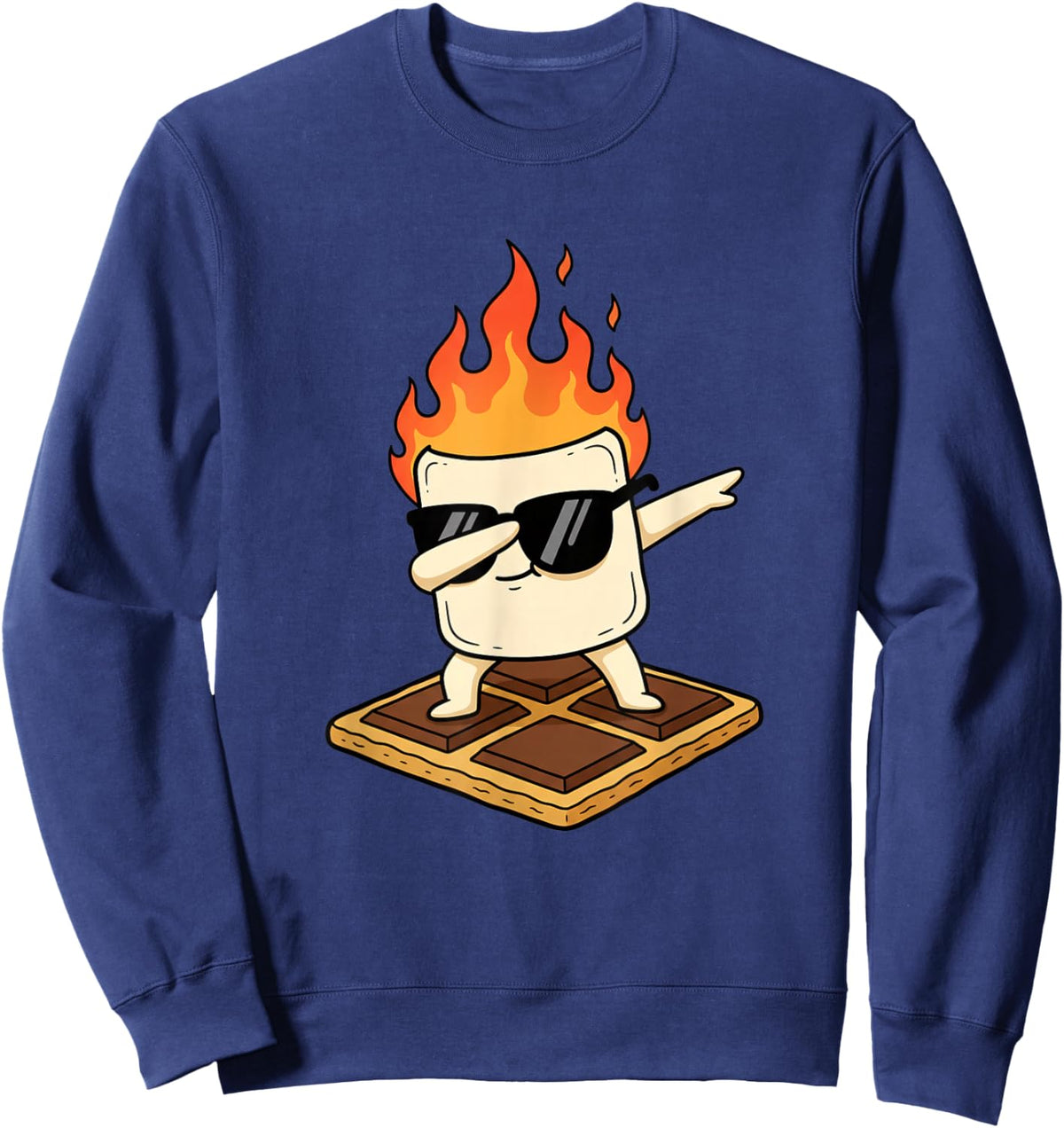 Dabbing Marshmallow On S'More Camping Kids Outdoor Funny Sweatshirt - Sweatshirt | Navy