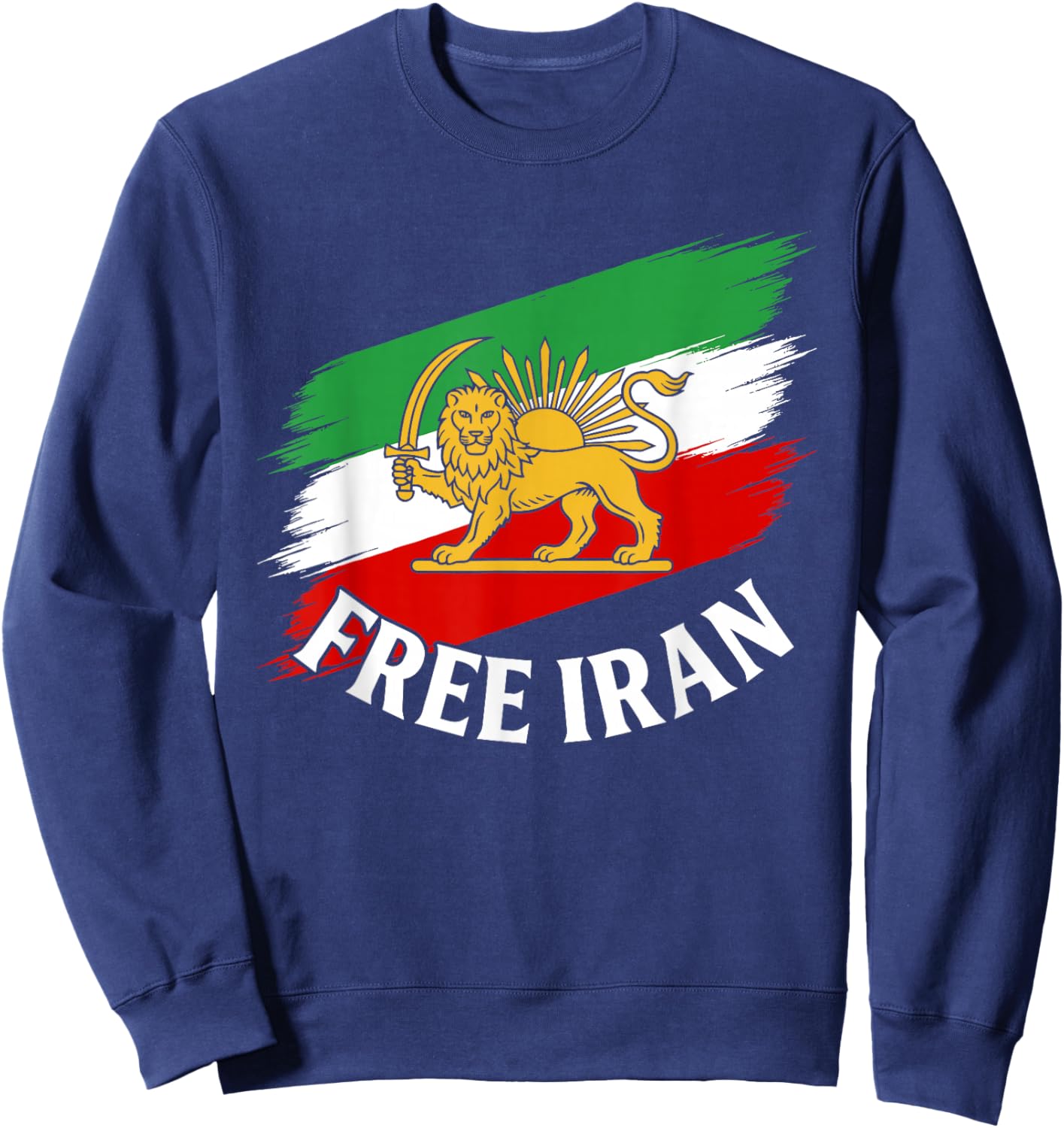 Free Iran T Iranian Flag Lion Sweatshirt - Sweatshirt | Navy