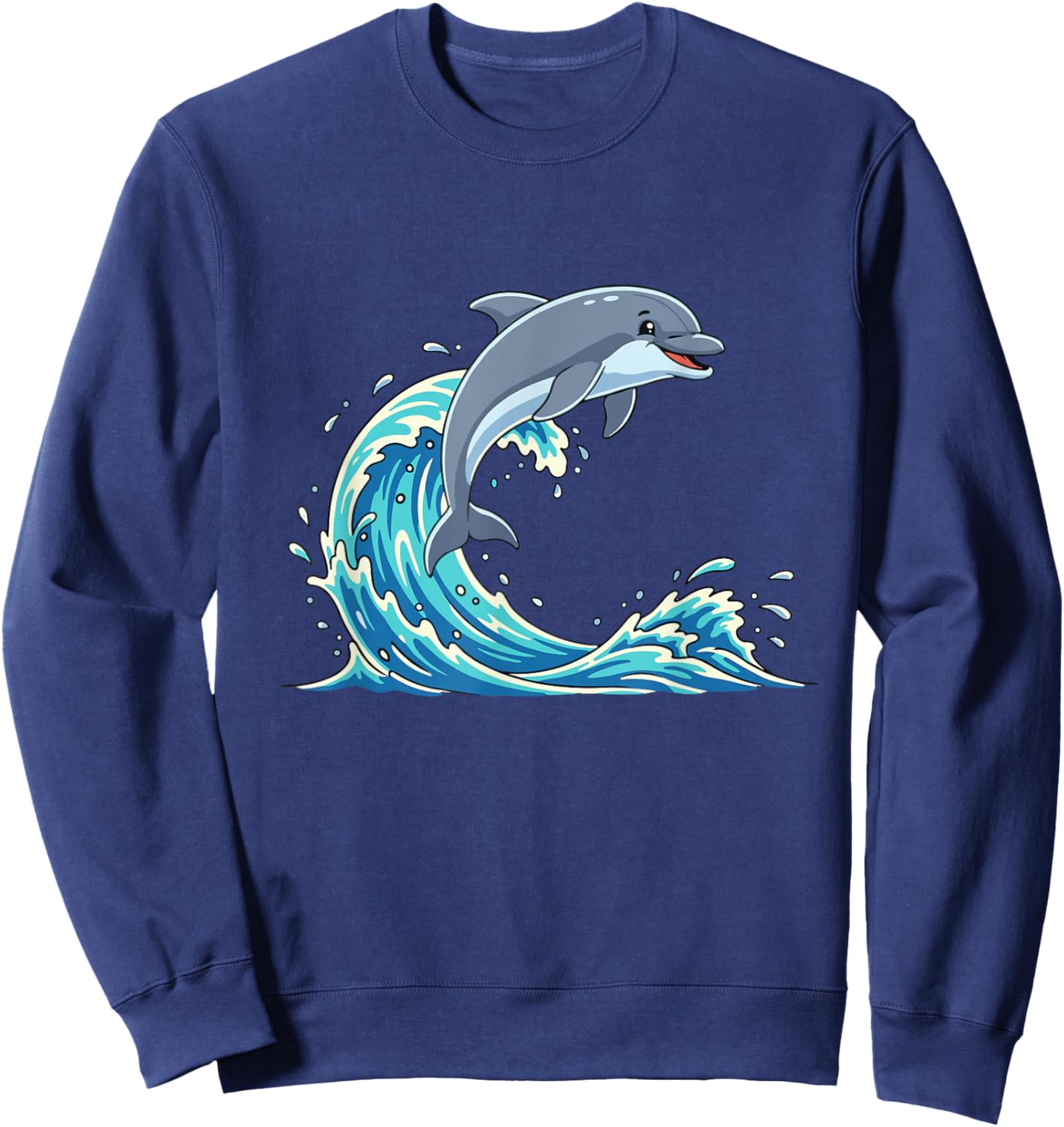 Cute Jumping Dolphin On Summer Ocean Wave Sweatshirt - Sweatshirt | Navy
