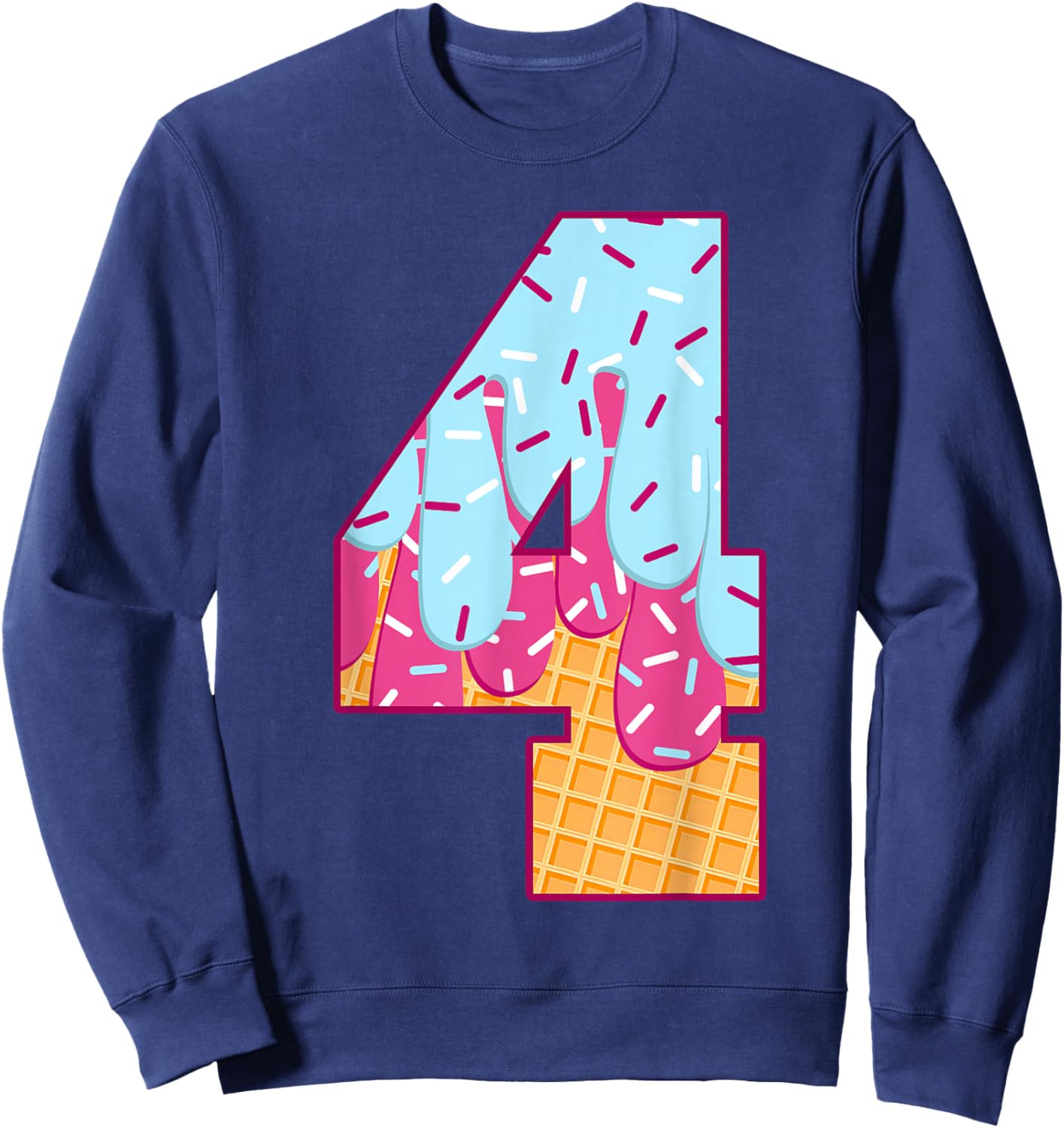 Number 4 Ice Cream Drip Matching Numbers Costume Meme Sweatshirt - Sweatshirt | Navy