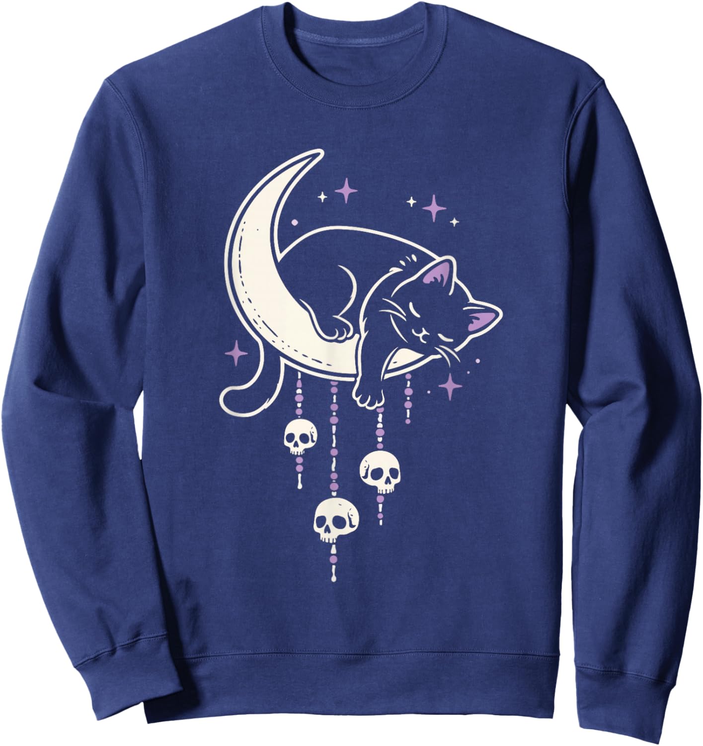 Cat Kitty Skulls Creepy Cute Moon Kawaii Pastel Goth Purple Sweatshirt - Sweatshirt | Navy