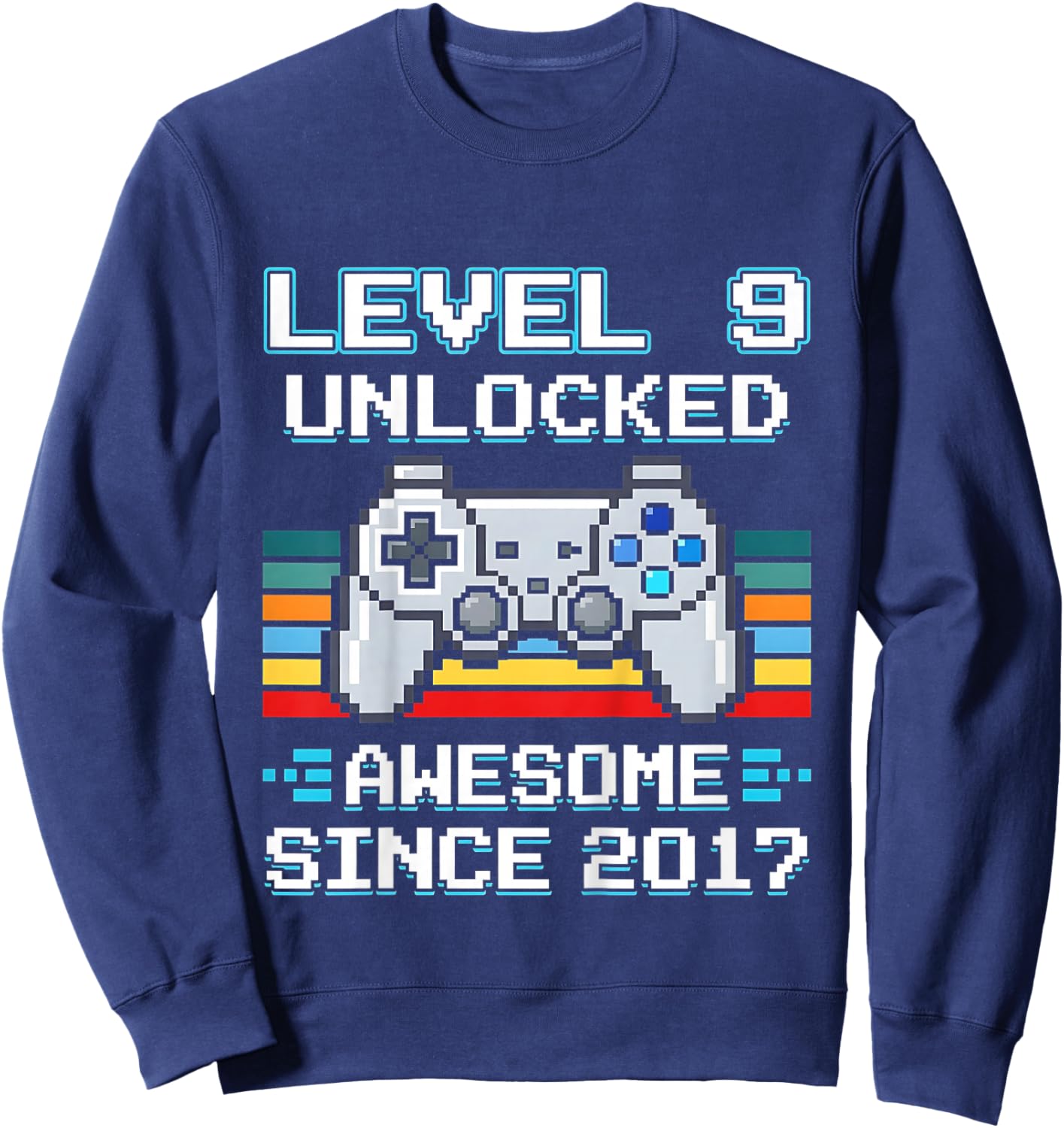 Kids 9th Birthday Gamer Level 9 Unlocked Awesome Since 2017 Sweatshirt - Sweatshirt | Navy