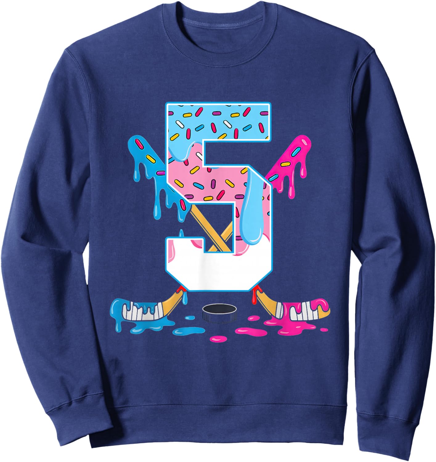 Hockey 5 Years Old Ice Cream Drip 5th Birthday Kids Gift Sweatshirt - Sweatshirt | Navy
