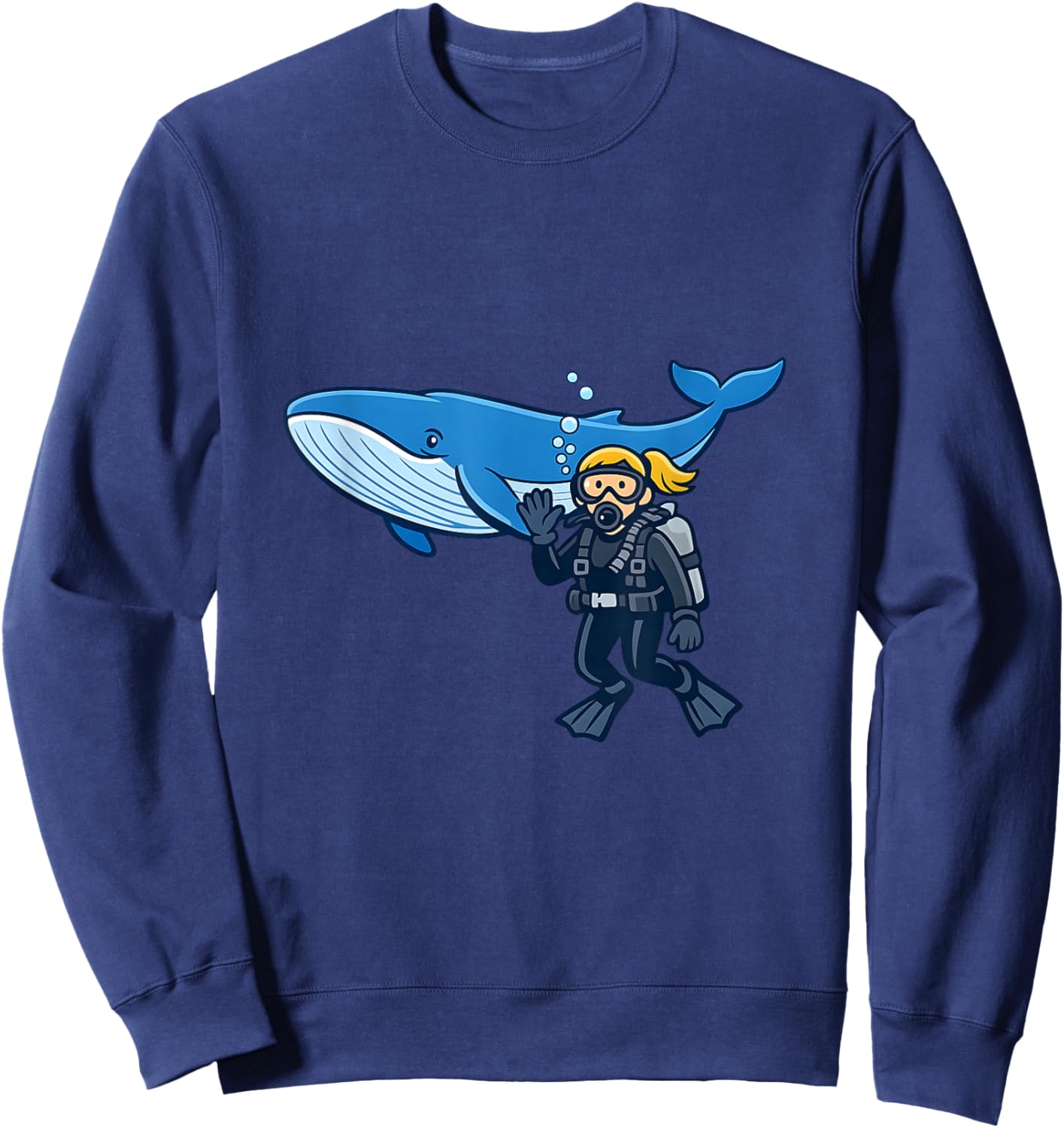 Blue Whale Scuba Diver Ocean Adventure Design Sweatshirt - Sweatshirt | Navy