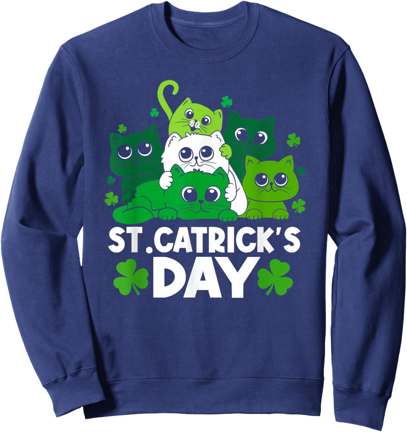 St Catrick's Day Funny Cat St Patricks Day Women Girls Kids Sweatshirt - Sweatshirt | Navy