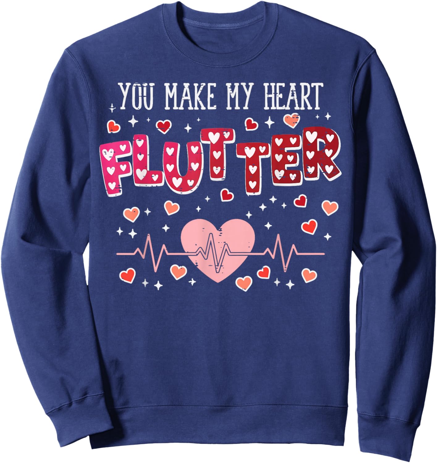 Valentines Day Cardiac Nurse Heart Flutter Women Men Sweatshirt - Sweatshirt | Navy