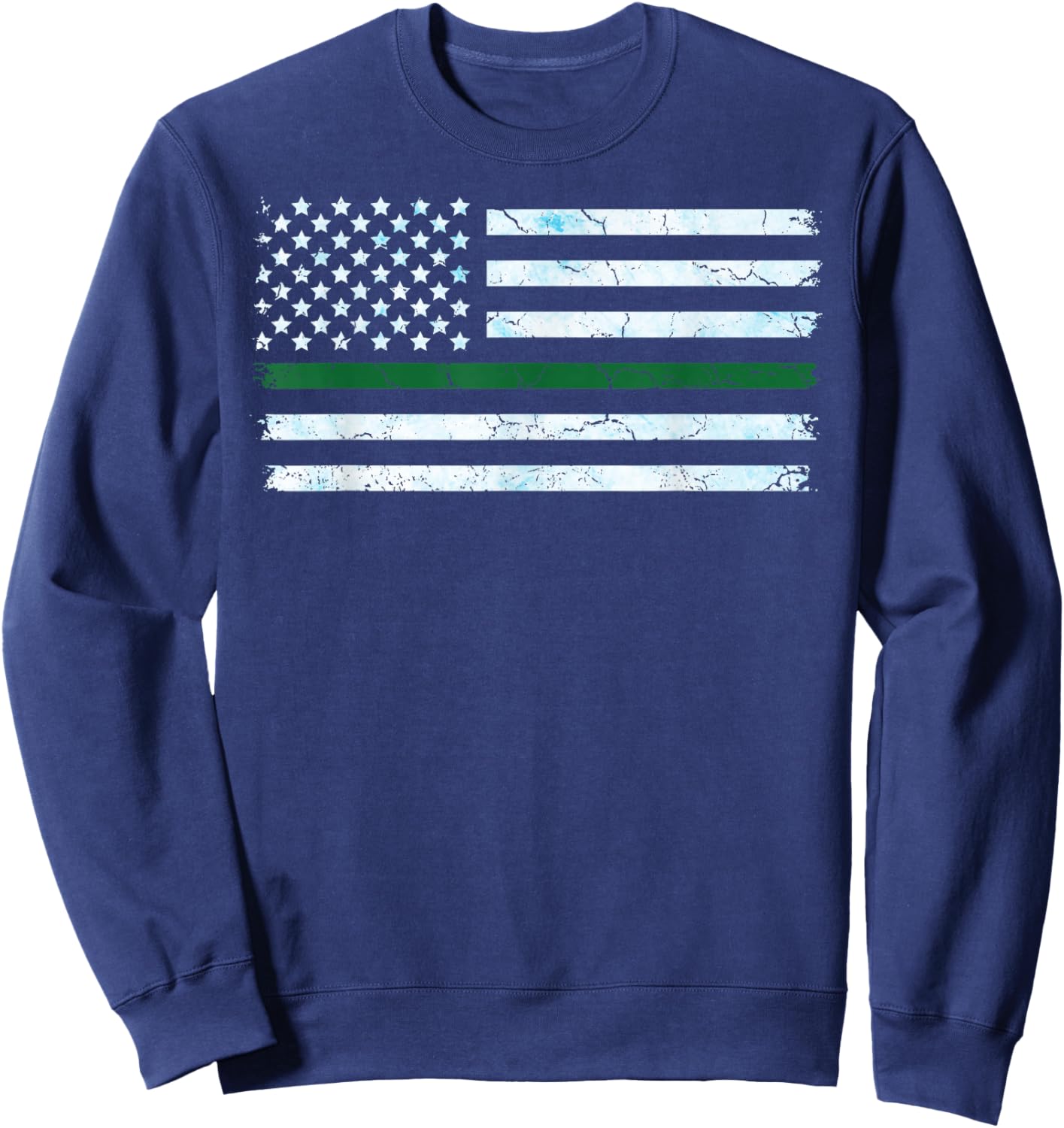 US America Flag Thin Green Line I Support ICE Stand with ICE Sweatshirt - Sweatshirt | Navy
