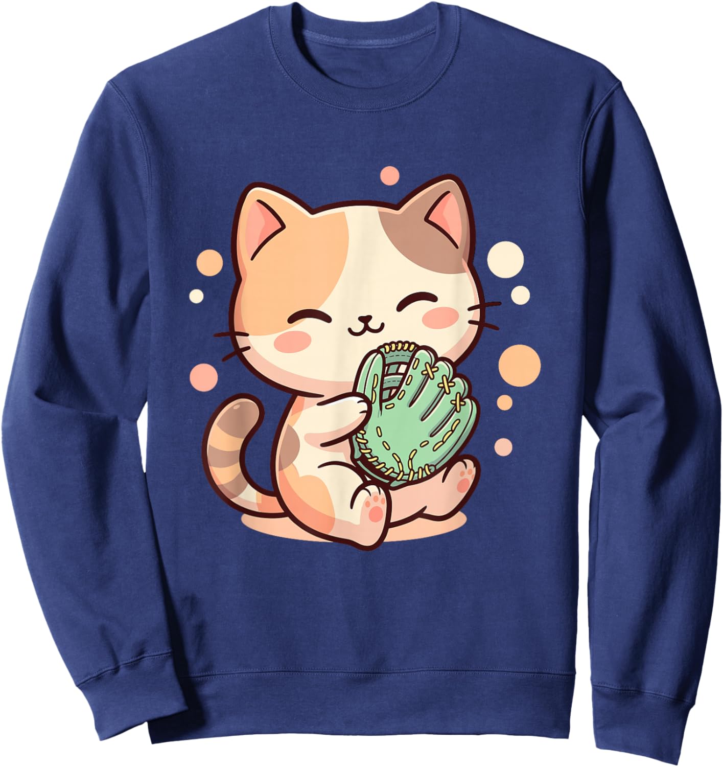 Cute Kawaii Cat Softball Sweatshirt - Sweatshirt | Navy