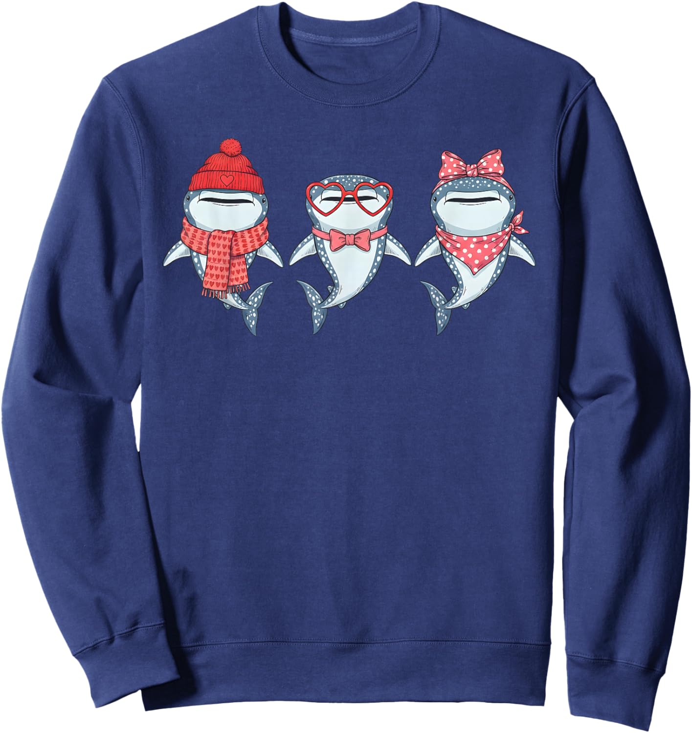 Retro Whale Shark Cute Valentine Sweatshirt - Sweatshirt | Navy