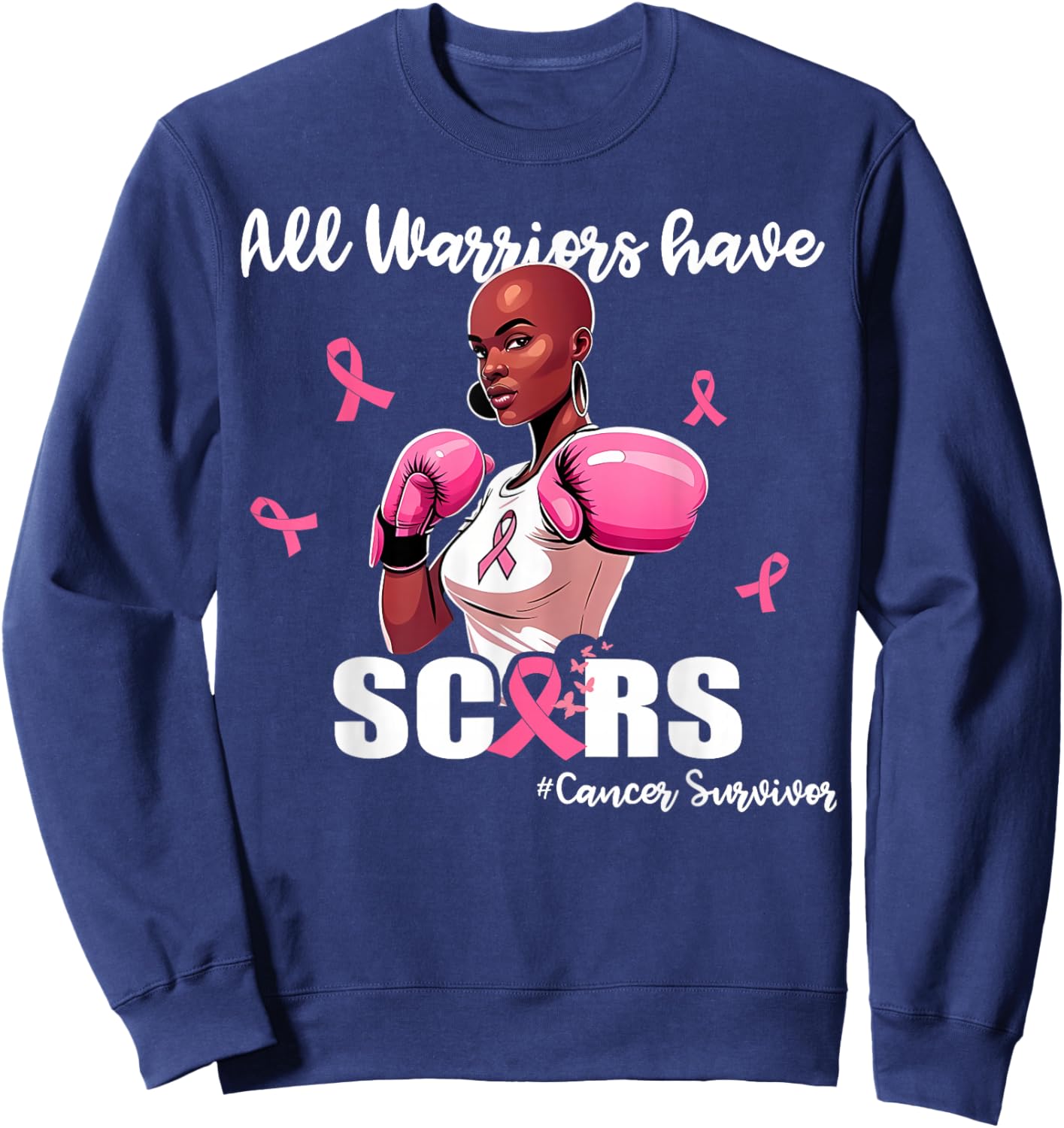 Women Black African American Fight Breast Cancer Pink Ribbon Sweatshirt - Sweatshirt | Navy