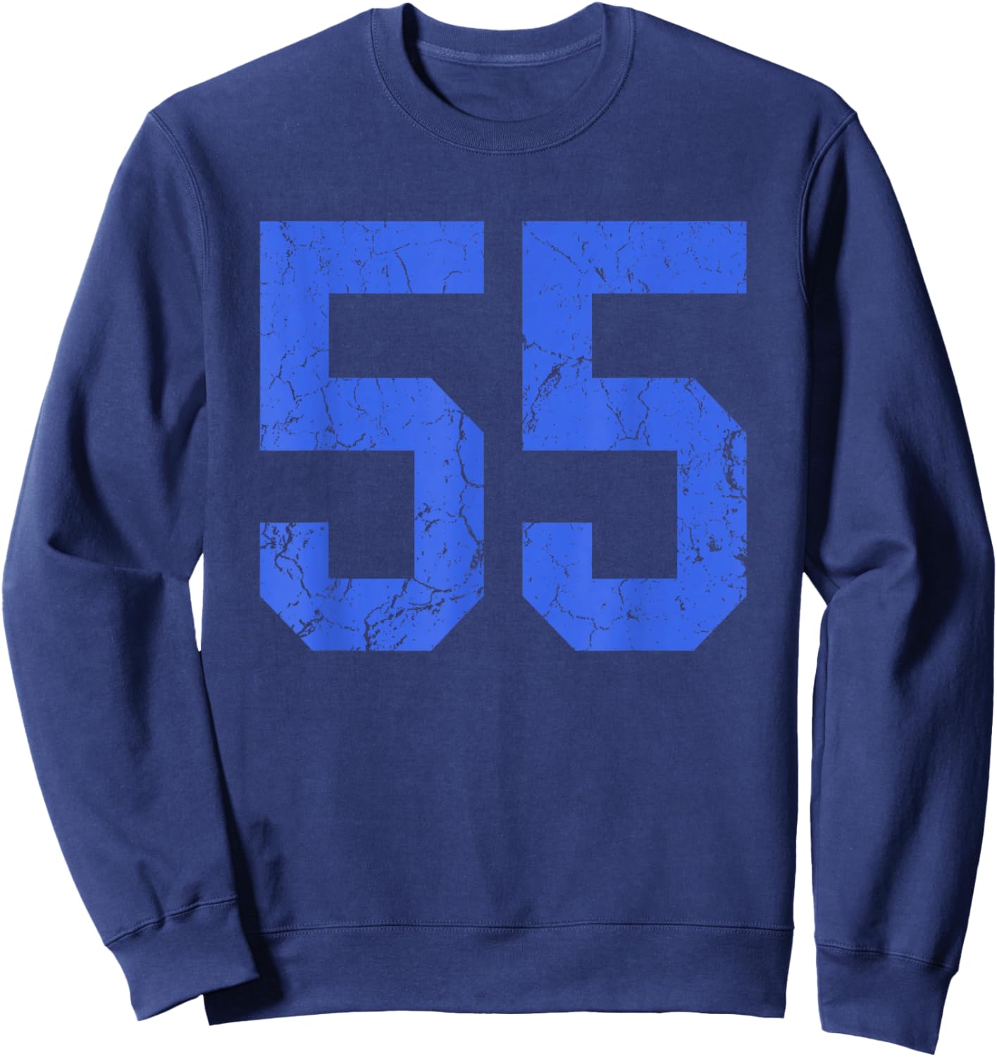 Distressed Royal Blue Number 55 Jersey Player Uniform #55 Sweatshirt - Sweatshirt | Navy