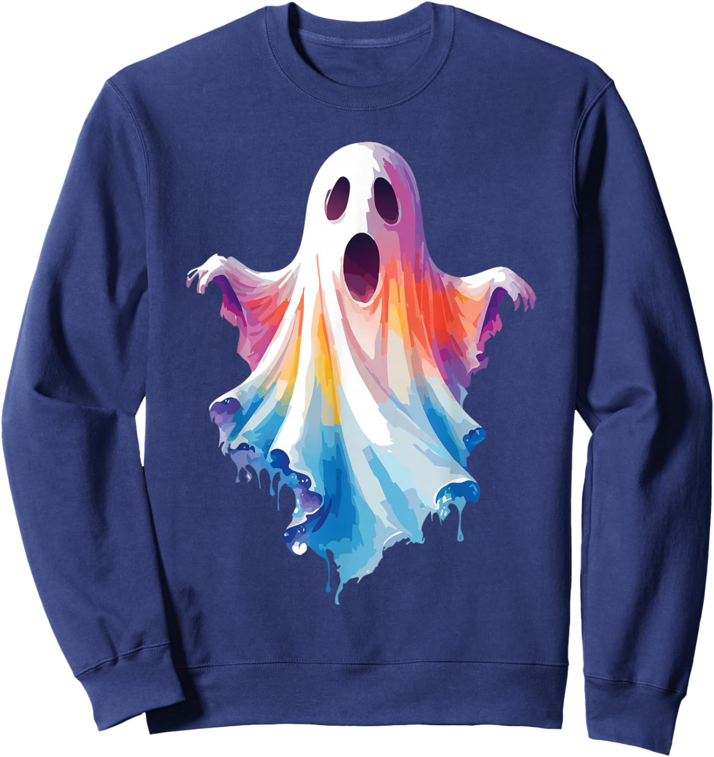 Tie Dye Aesthetic Ghost Colorful Artistic Halloween Ghost Sweatshirt - Sweatshirt | Navy