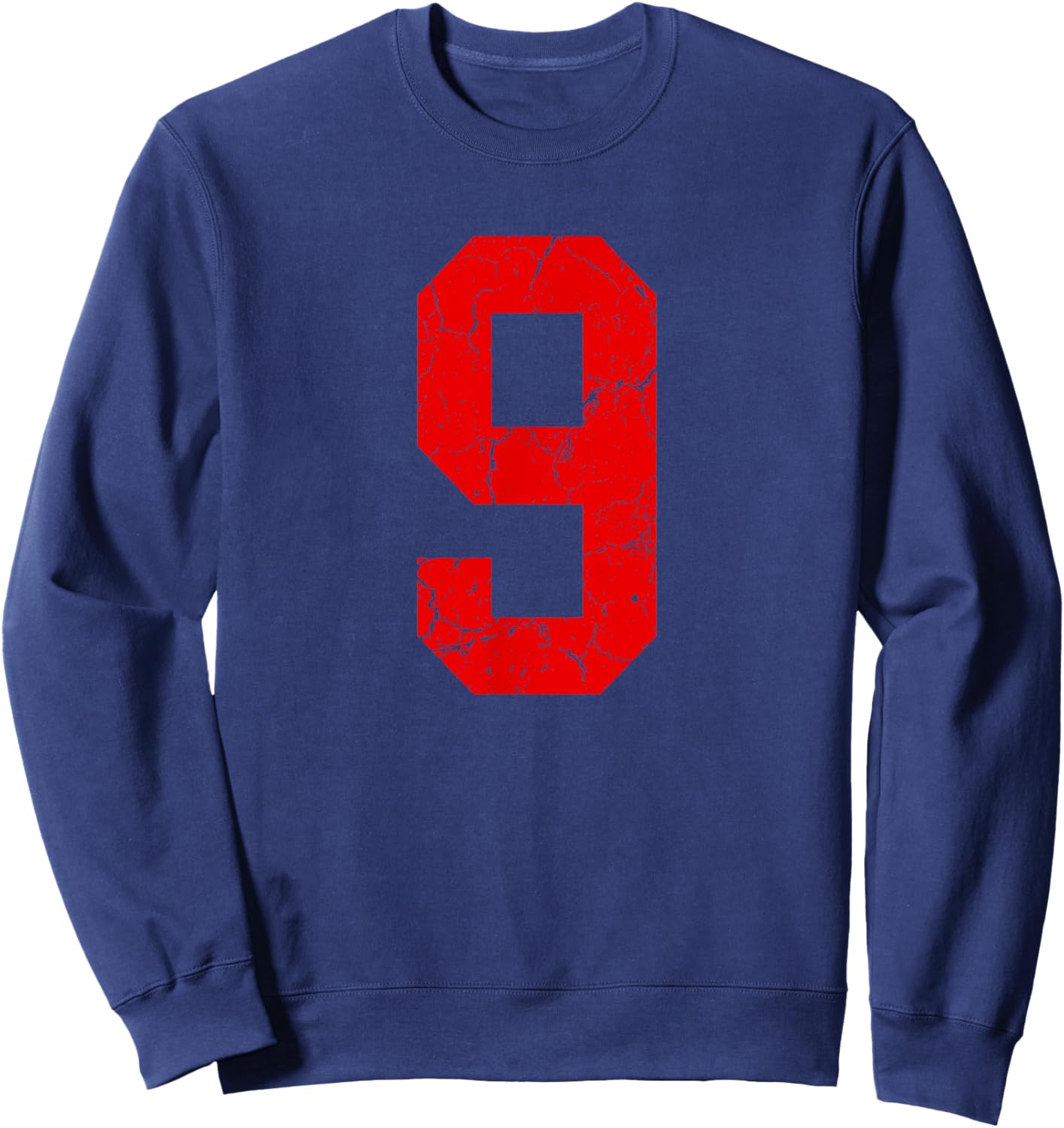Distressed Red Number 9 Jersey Player Uniform #9 Sweatshirt - Sweatshirt | Navy