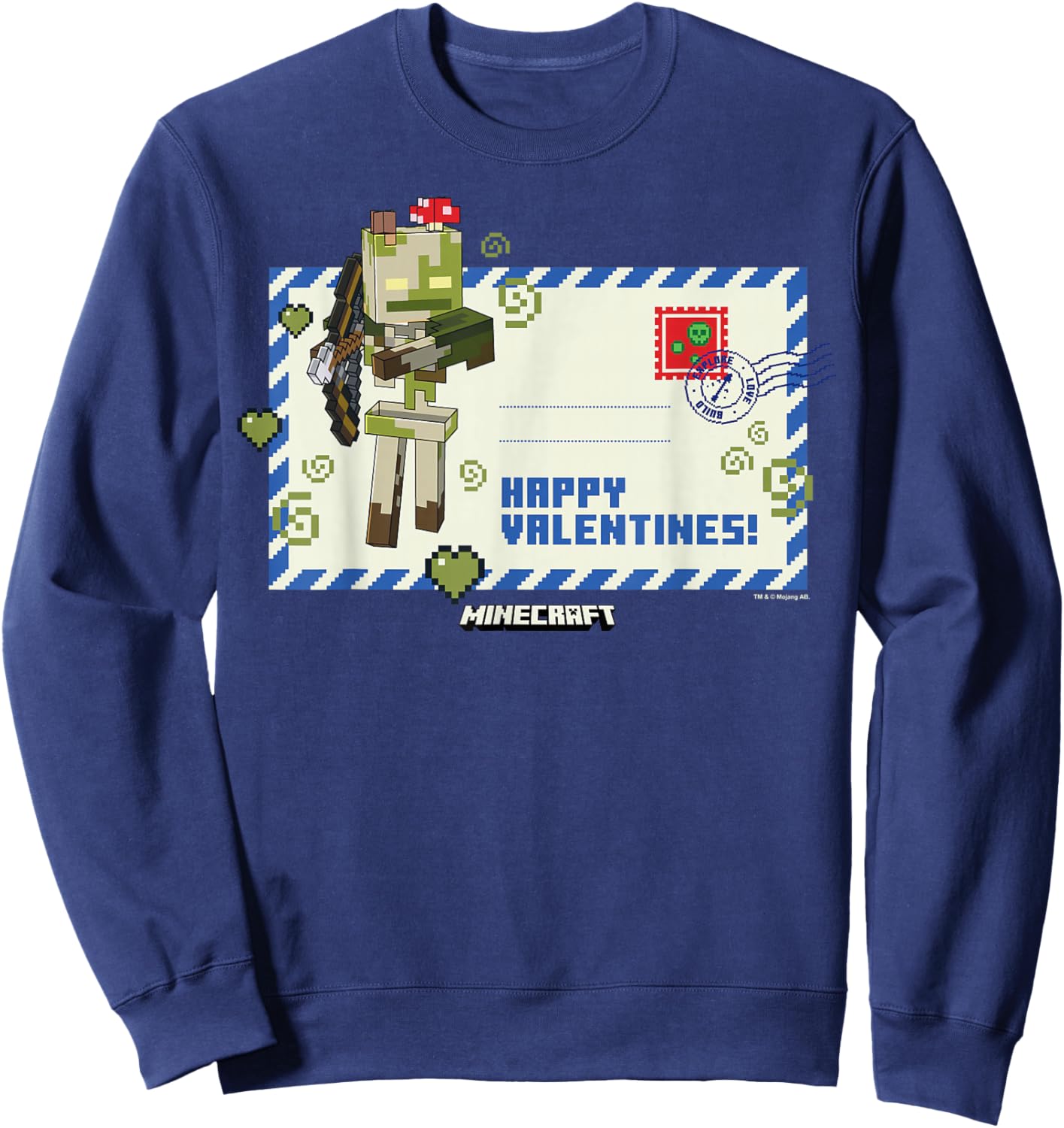 Minecraft Valentine's Day Happy Valentines! Letter Skeleton Sweatshirt - Sweatshirt | Navy