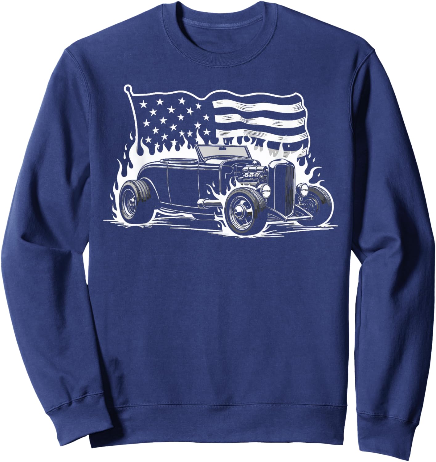 1932 Deuce Coupe Classic American Flag Patriotic Silhouette Sweatshirt - Sweatshirt | Navy