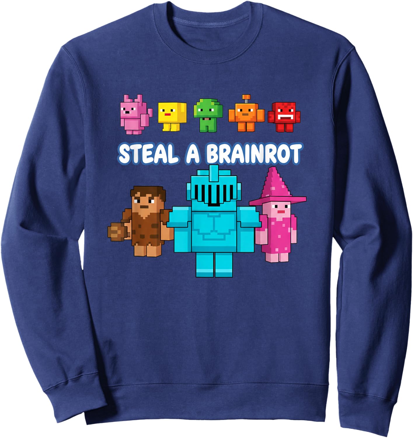 Steal A Brainrot Pixel Video Game Characters Kids Sweatshirt - Sweatshirt | Navy