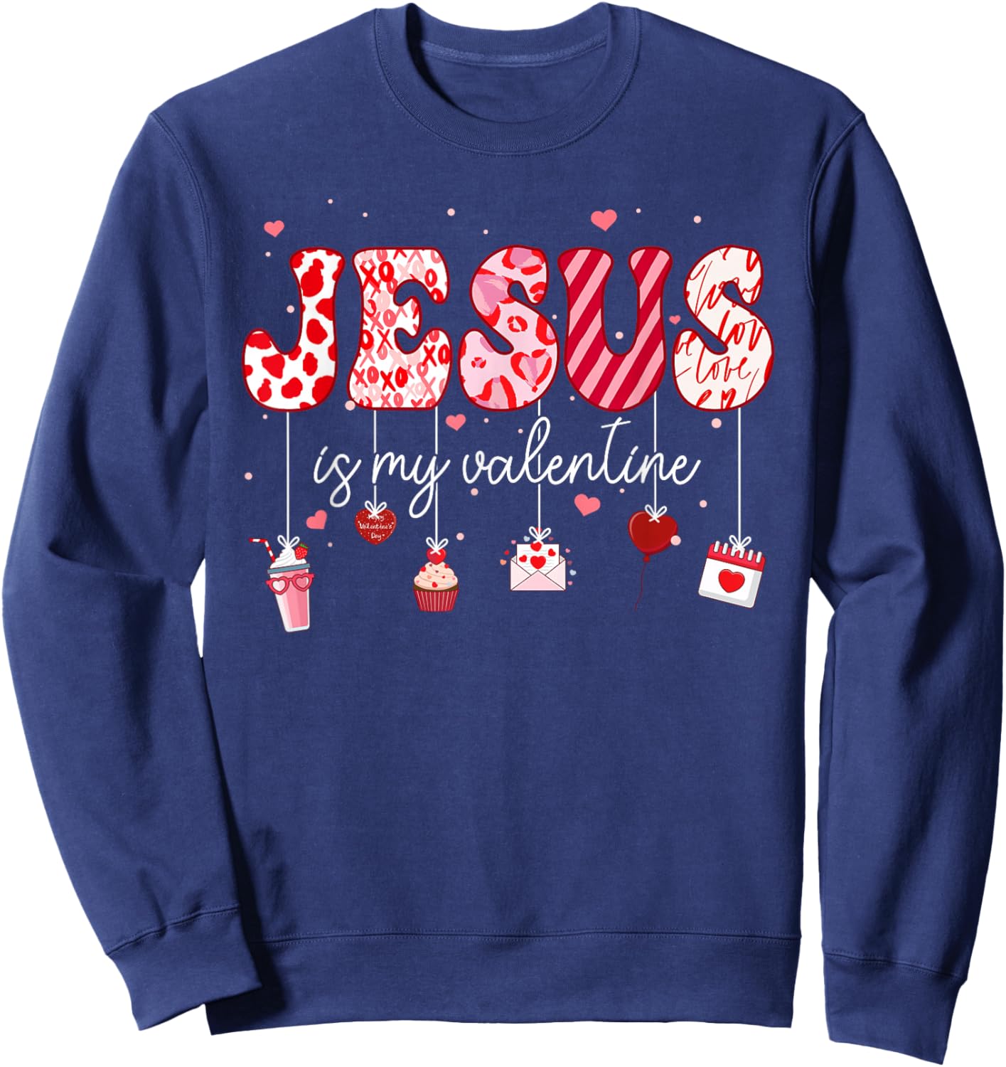Retro Jesus is My Valentine Religious Bible Christian Women Sweatshirt - Sweatshirt | Navy