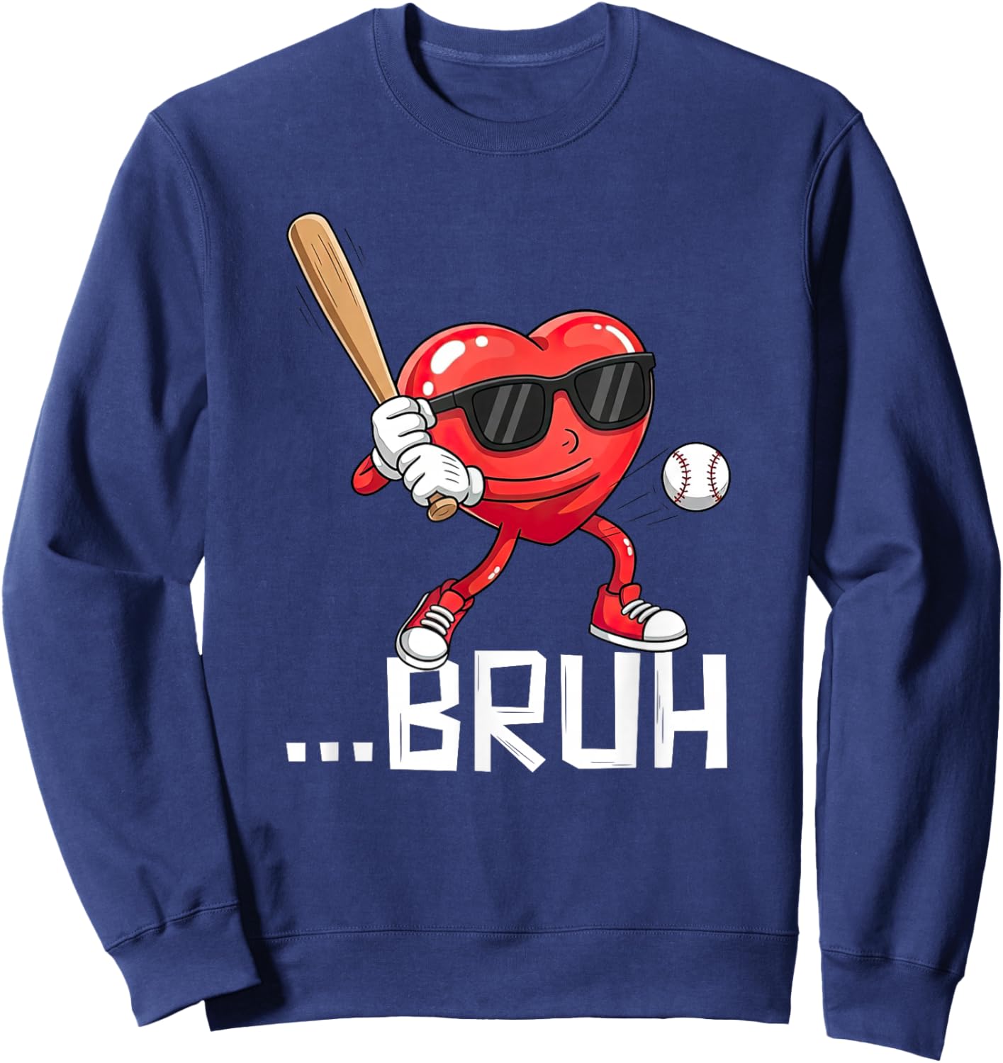 Valentines Bruh Red Heart Playing Baseball Men Boys Kids Sweatshirt - Sweatshirt | Navy