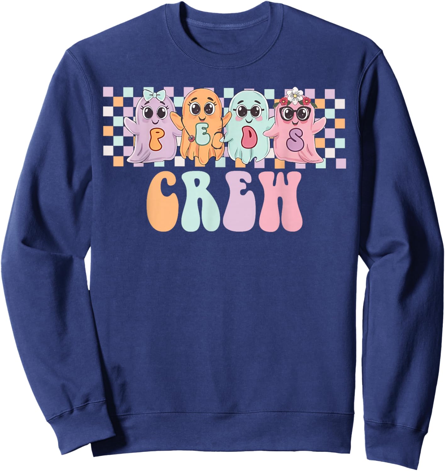 Peds Crew Spooky Ghost Pediatric Nurse Halloween Costume Men Sweatshirt - Sweatshirt | Navy