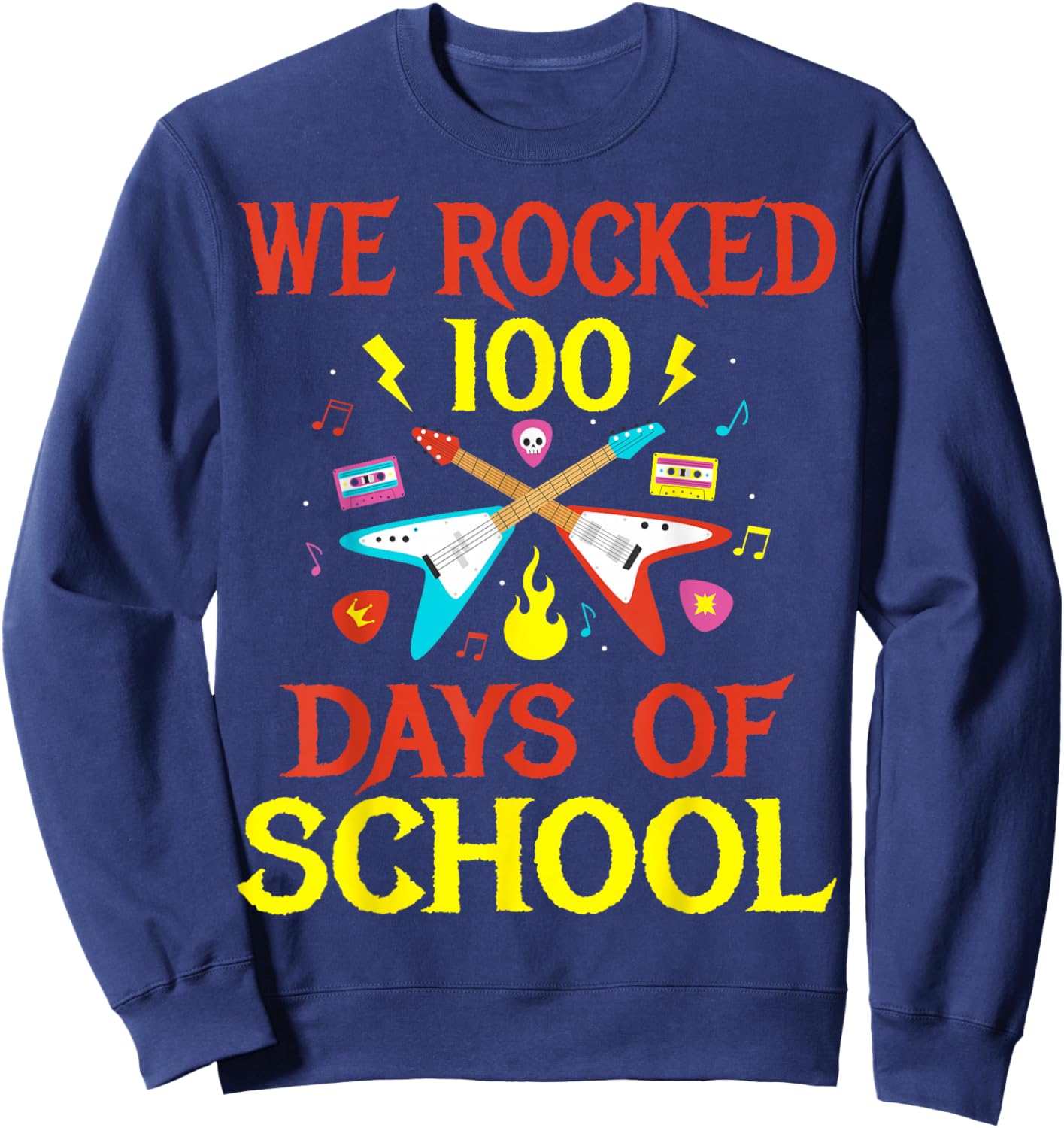 We Rocked 100 Days of School Guitar Music Sweatshirt - Sweatshirt | Navy
