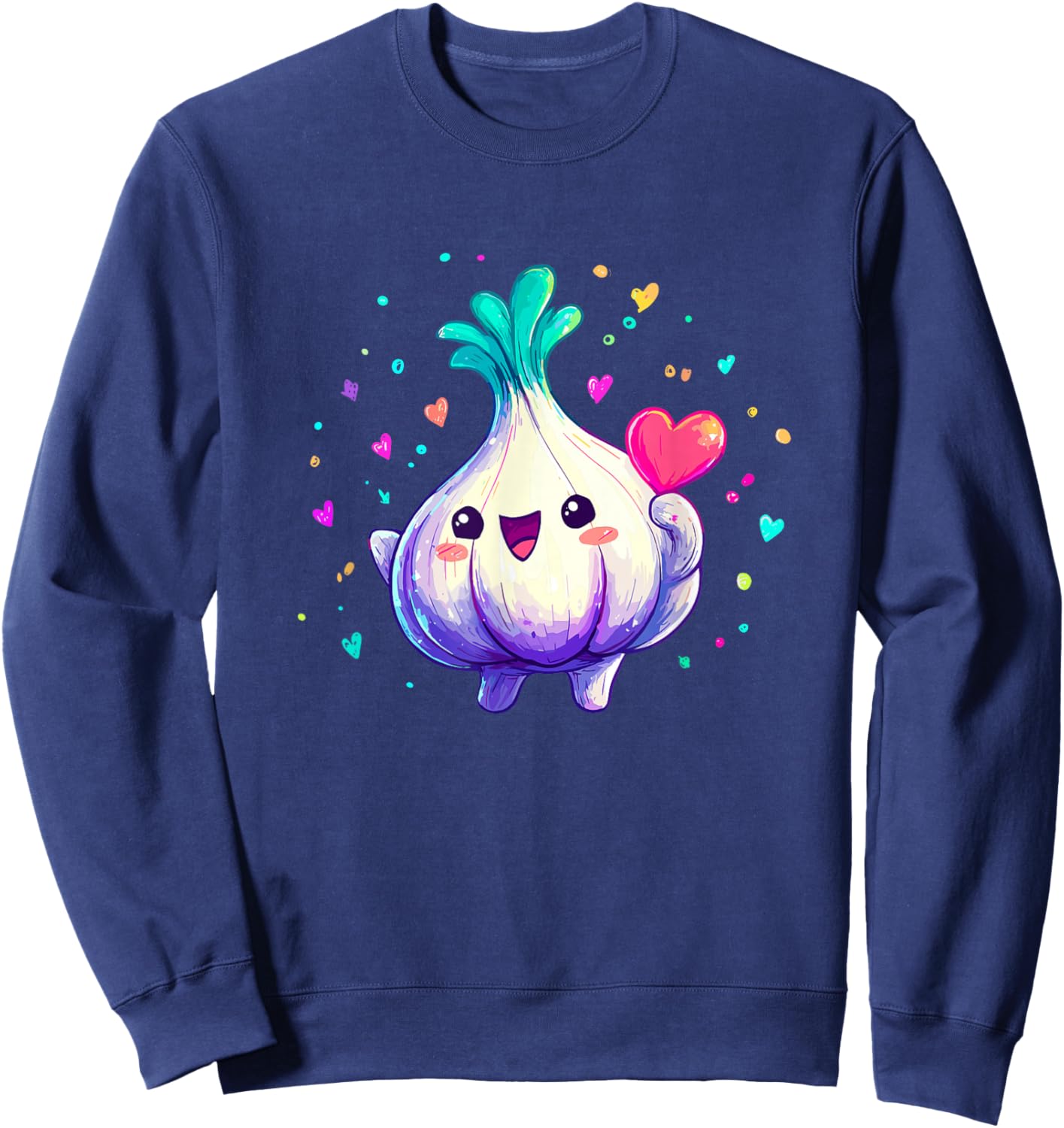 Cute Kawaii Garlic Holding Heart Sweatshirt - Sweatshirt | Navy