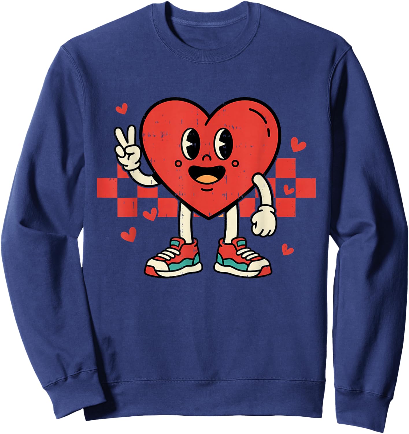 Retro Groovy Heart Peace Hand Valentines Day Men Women Kids Sweatshirt - Sweatshirt | Navy