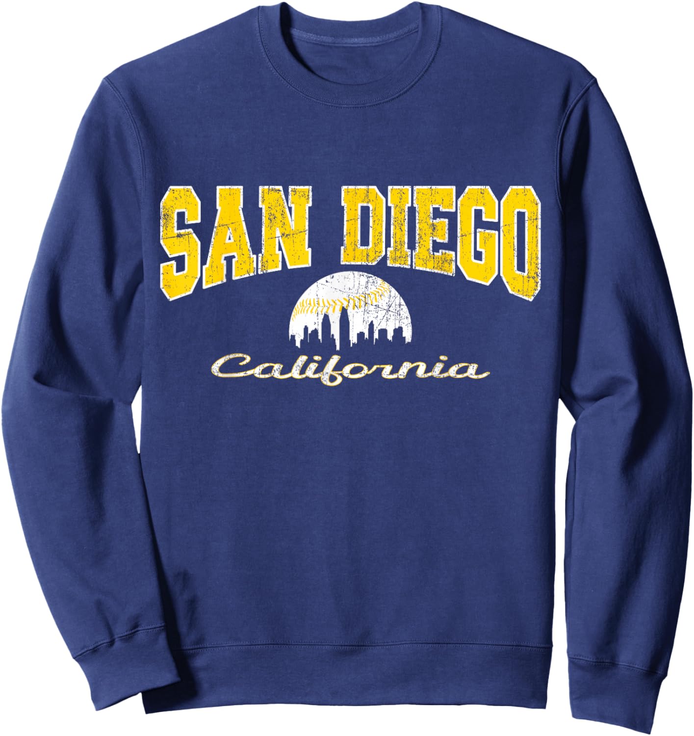 Retro San Diego City Baseball Skyline Sweatshirt - Sweatshirt | Navy