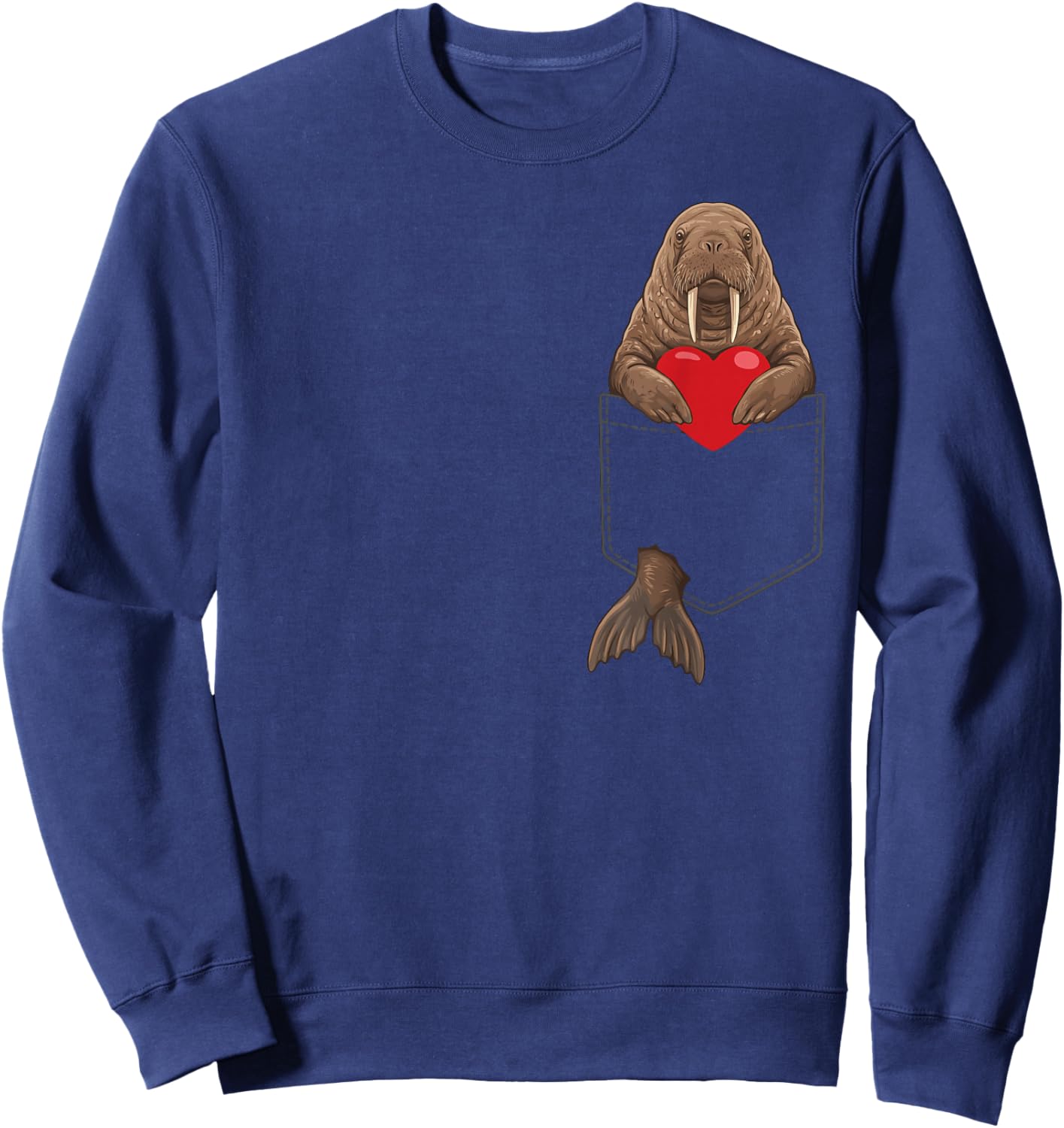 Walrus in Pocket Arctic Animal Lover Valentines Sweatshirt - Sweatshirt | Navy