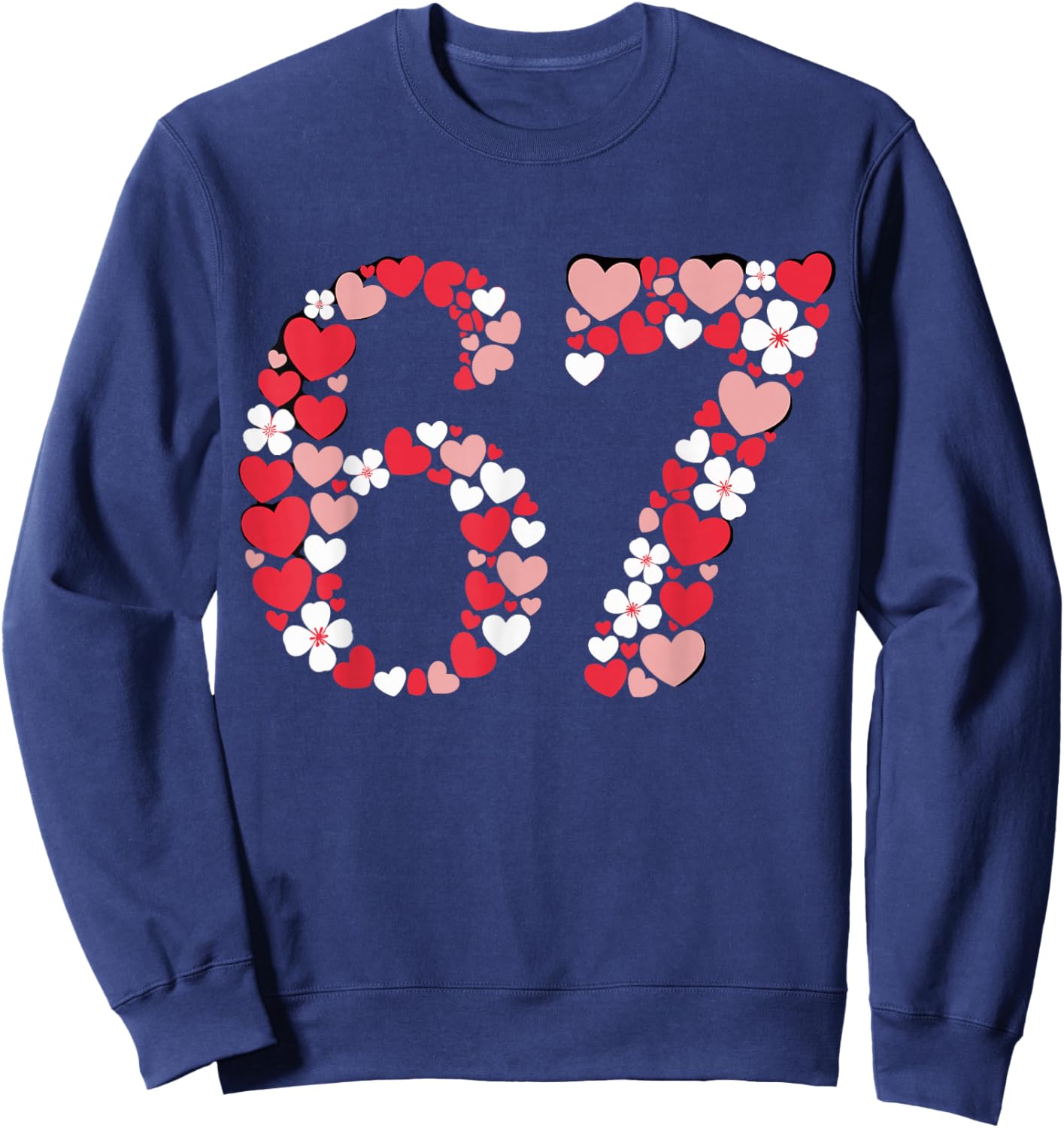 Valentine 67 Meme Six Seven Hearts Flower Boy Girl Kid Sweatshirt - Sweatshirt | Navy
