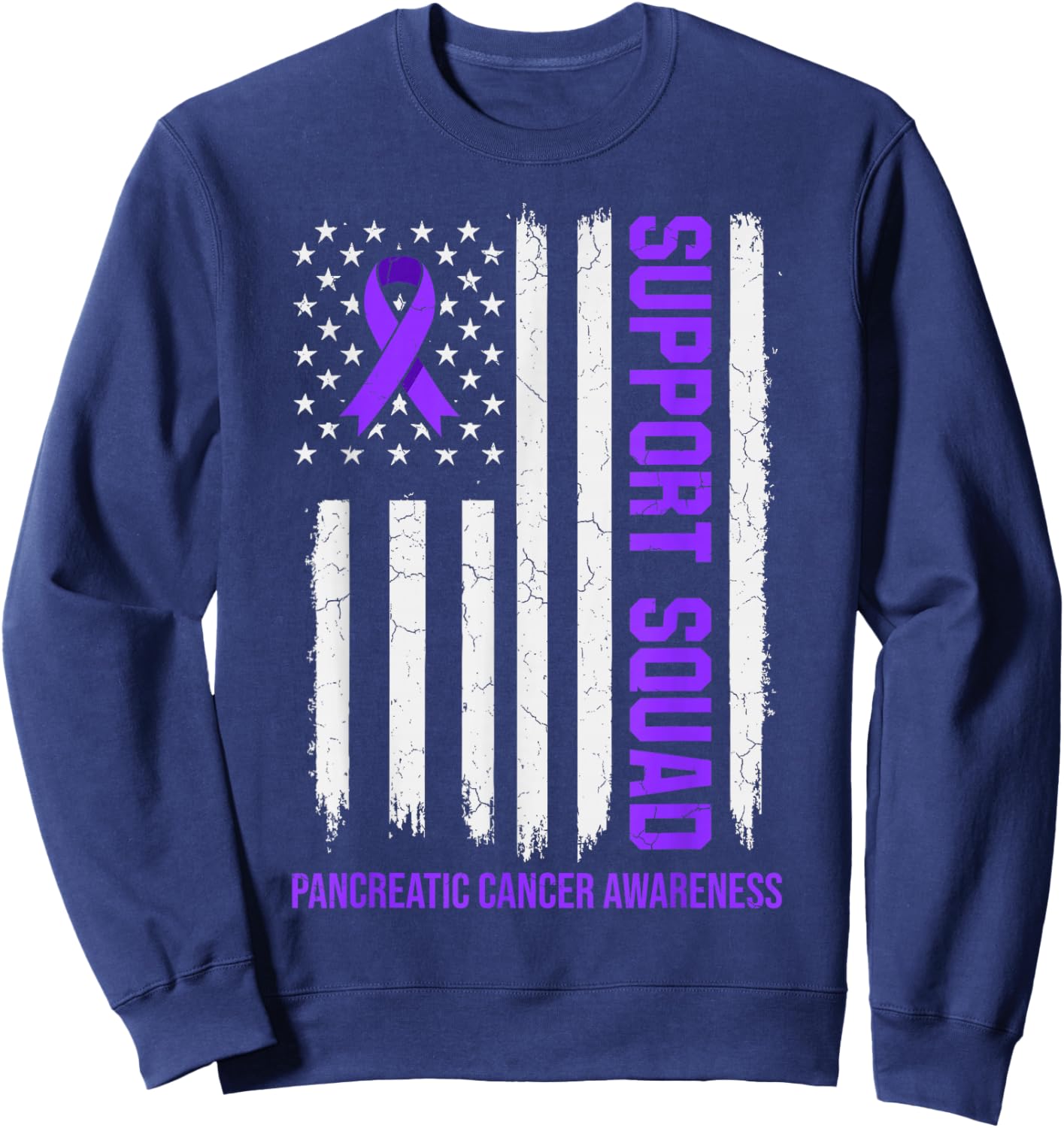 Support Squad USA Flag Pancreatic Cancer Month Awareness Sweatshirt - Sweatshirt | Navy