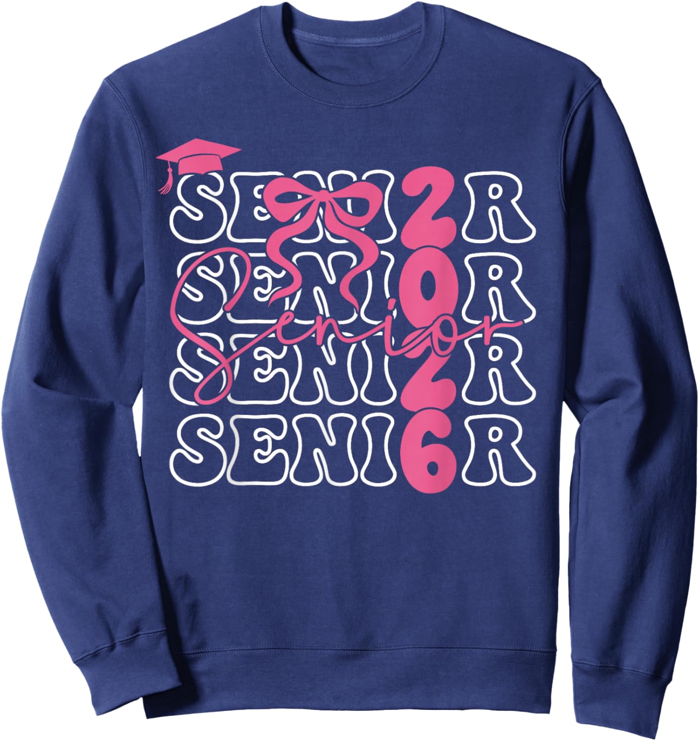 Senior 2026 Class of 2026 Coquette Pink Bow Graduation 2026 Sweatshirt - Sweatshirt | Navy