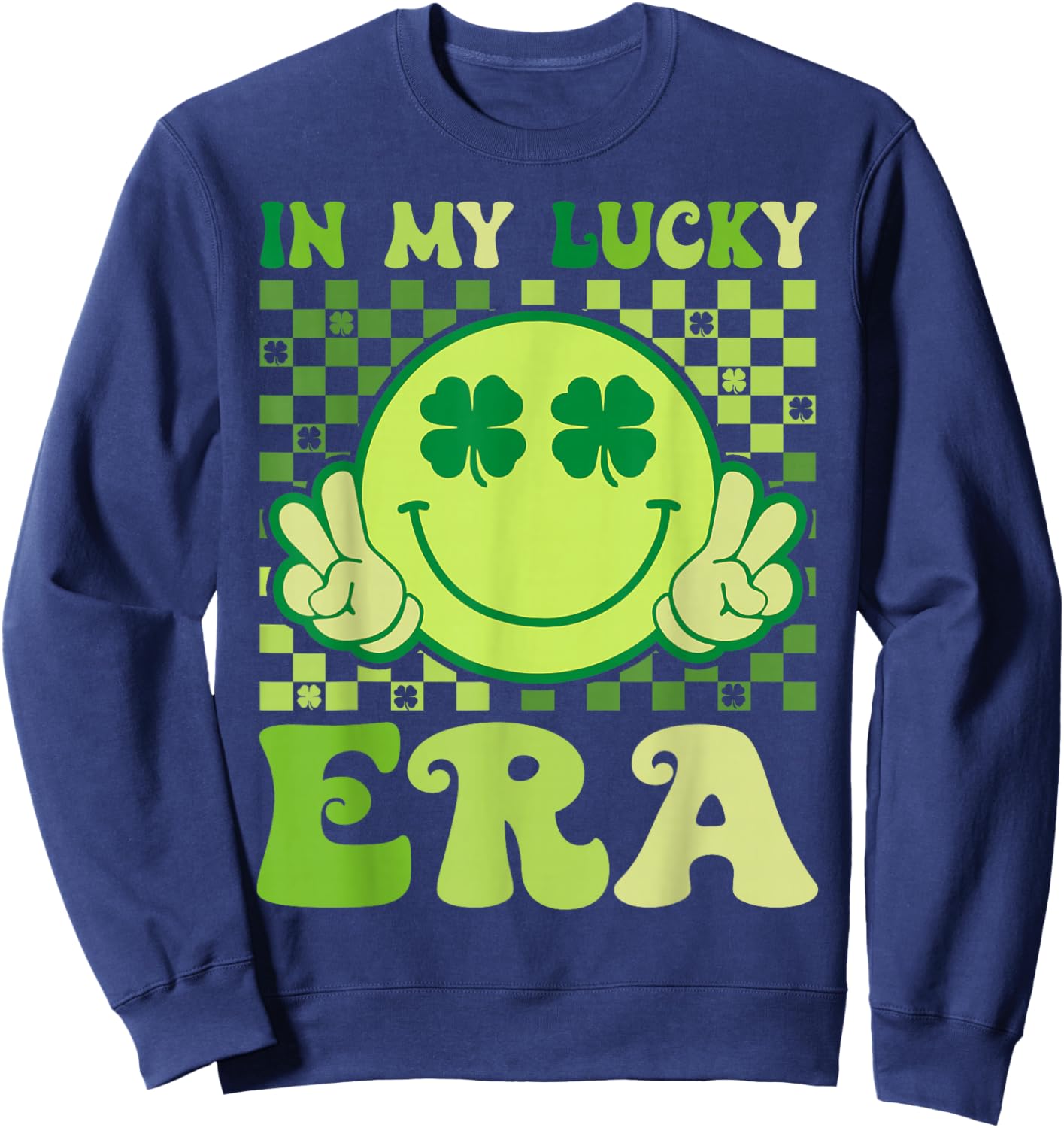 Groovy in My Lucky Era St Patricks Day Shamrock Men Women Sweatshirt - Sweatshirt | Navy